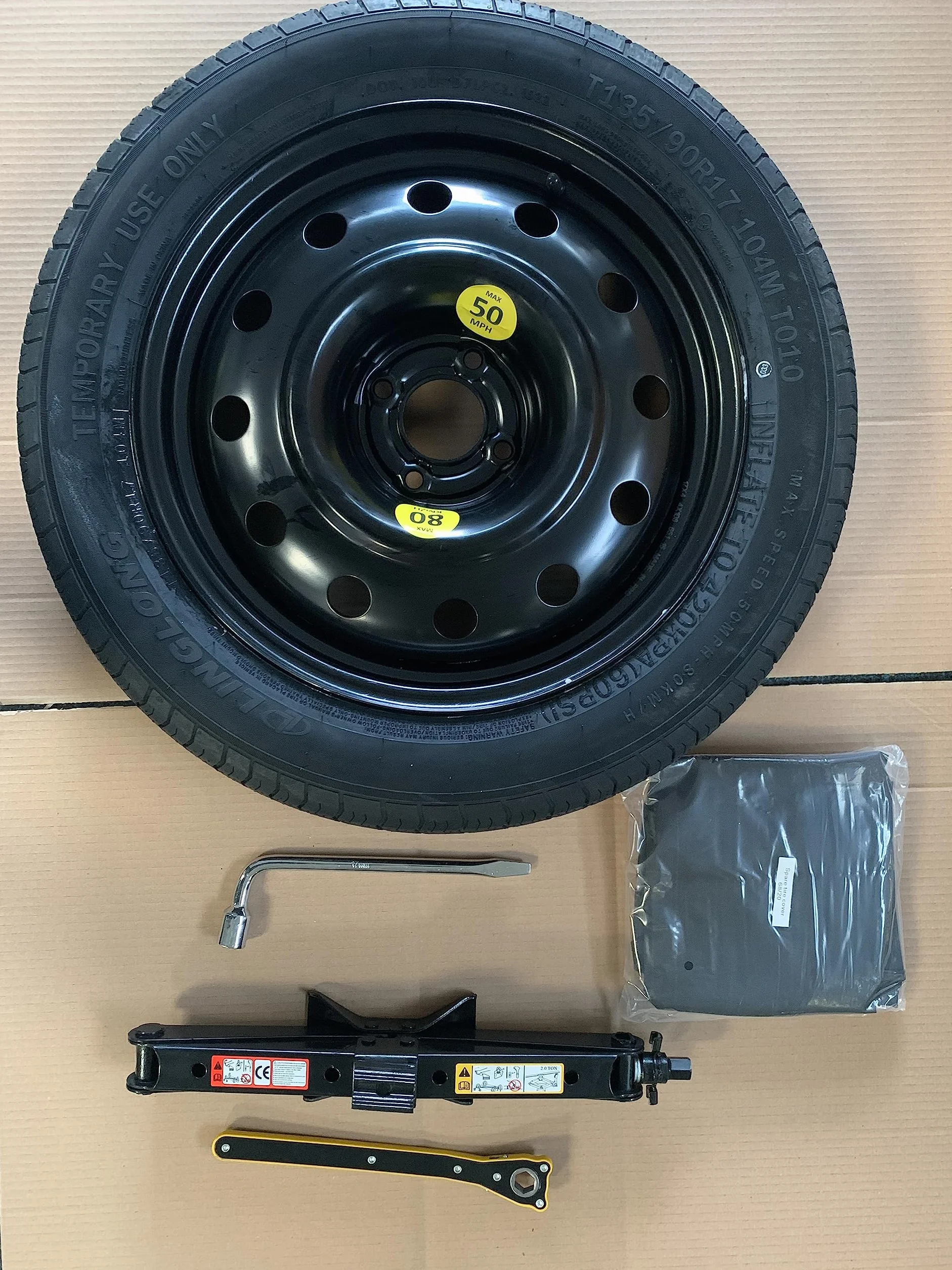 Kit Ruotino di Scorta 17" compatibile Peugeot 2008 (2020>) con Cric, Chiave, Guanti e Sacca