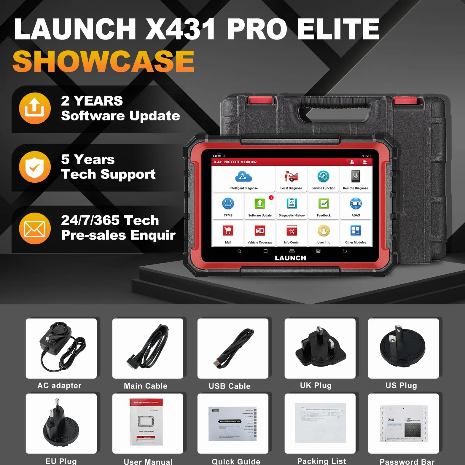 LAUNCH X431 PRO Elite OBD2 Diagnostica Auto Bidirezionale, Codifica ECU Online, CANFD & DOIP, 45+ Reset, 2 Anni Aggiornamento