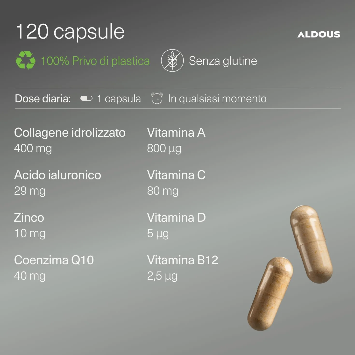 Collagene e Acido Ialuronico 120 Capsule Integratore Capelli Pelle Ossa