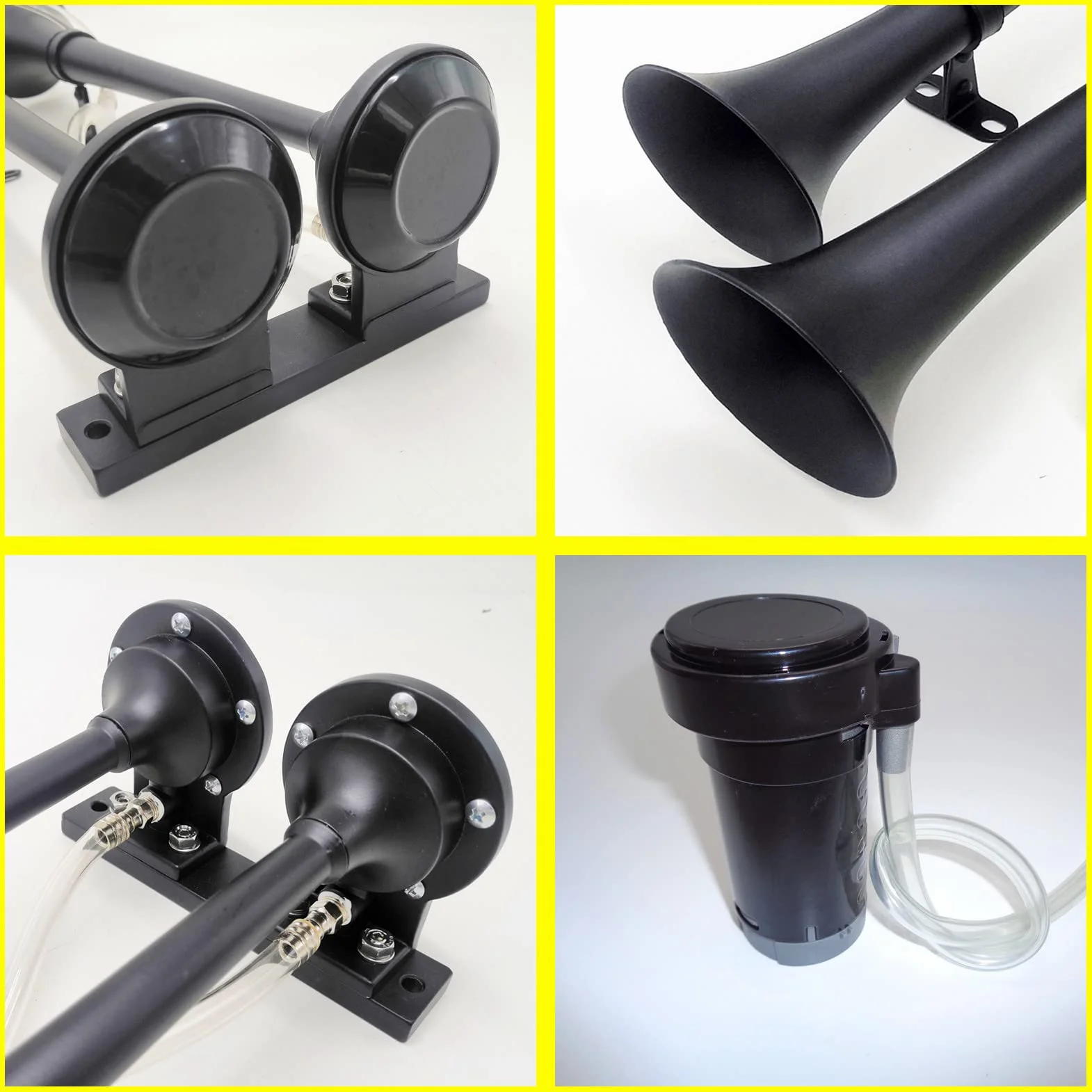 Tromba ad aria Tromba per camion nero 165DB Clacson per nave Tromba elettrica 45cm Tromba tono alto e tono basso Tromba a doppio tubo Zinco cromato Compressore per 12V barca auto yacht RV ecc