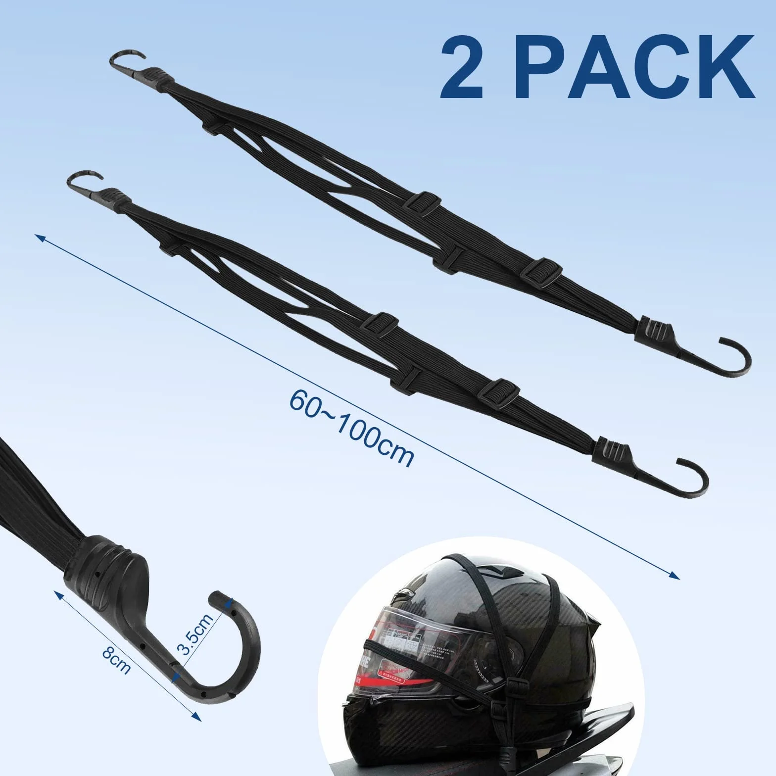Romon Cinghia Elastica con Ganci 2 Pezzi Regolabile per Bicicletta Moto Fissaggio Casco Bagagli