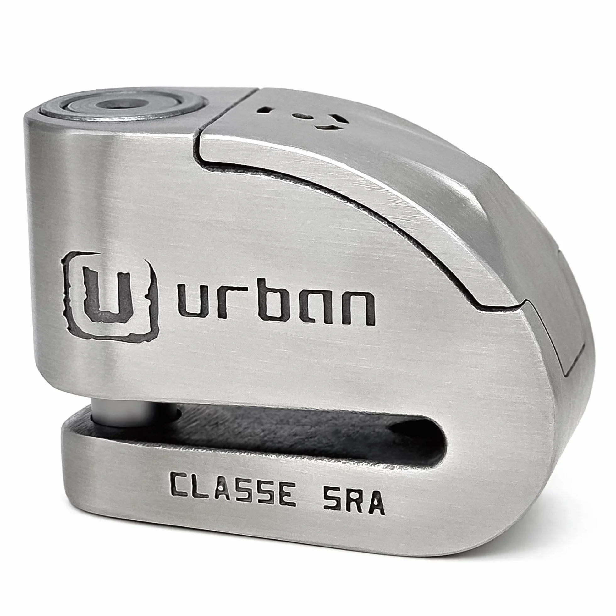 URBAN UR14S Blocca Disco per Moto Senza/Con Allarme Hi-Tech 120dB, Antifurto Moto Omologato SRA Massima Sicurezza, Warning Sensibilità A+, Acciaio Inox, Lucchetto Bloccadisco Doppio Bloccaggio 14mm