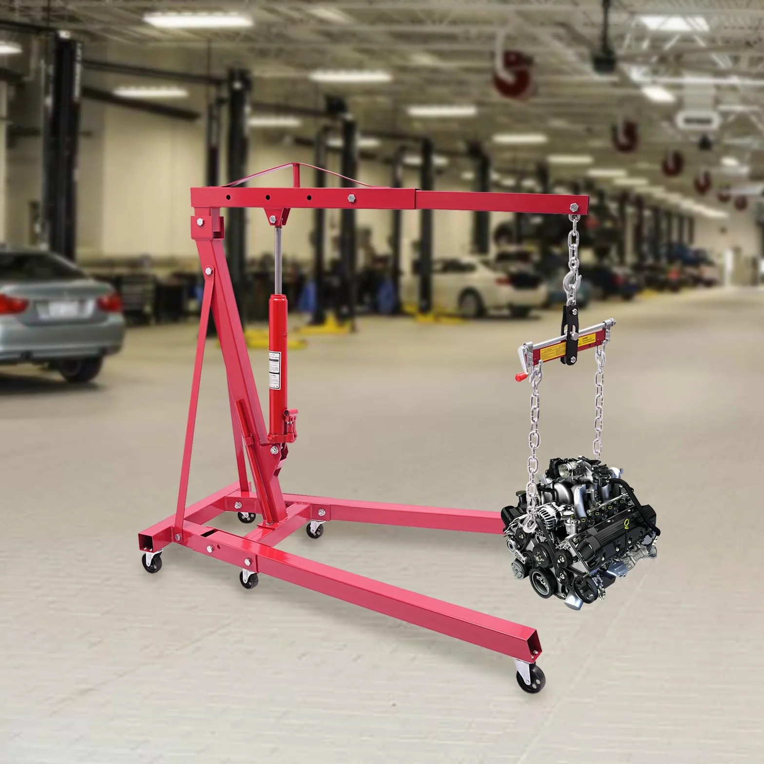 Gru pieghevole idraulica 2T, gru da officina con compensatore motore – Capacità di carico 4409 lbs, per auto industria magazzino