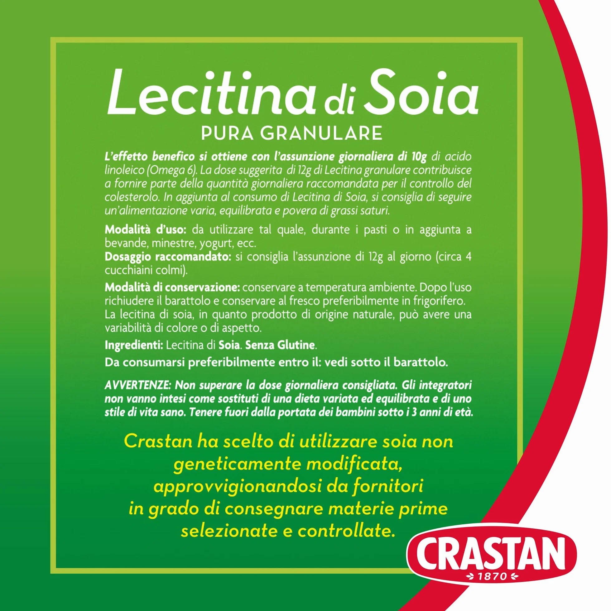 Crastan Lecitina di Soia Pura Granulare Integratore Alimentare 2x250g