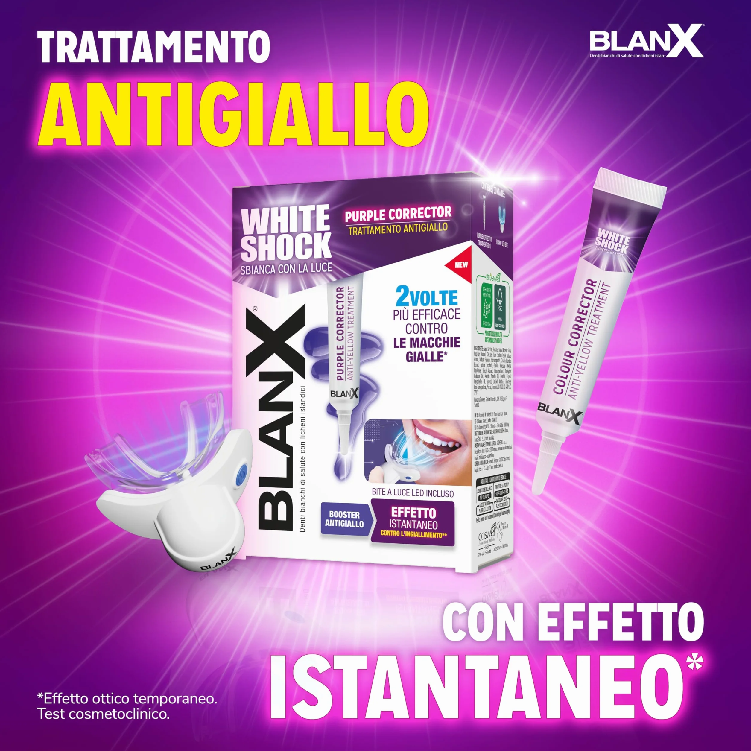 BlanX White Shock Purple Corrector Trattamento Sbiancante Antigiallo 20ml con Bite a Luce LED