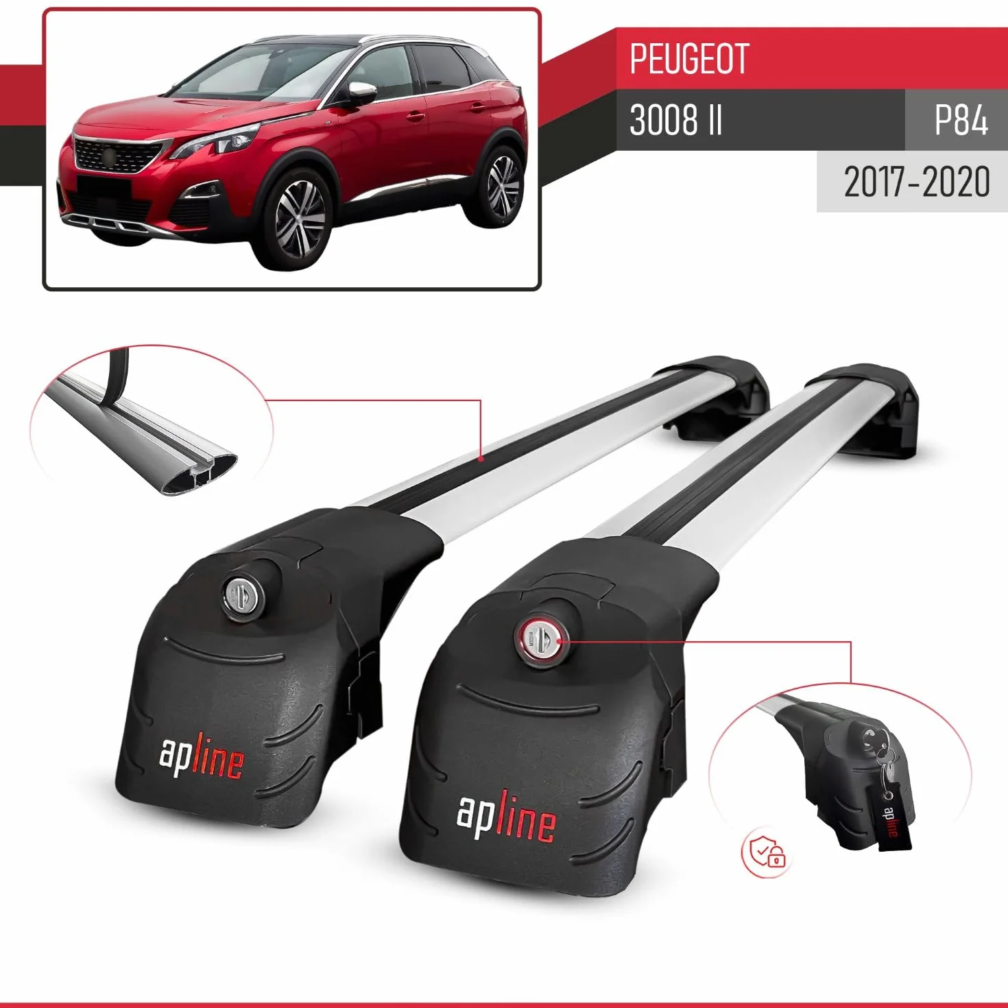 Compatibile con Peugeot 3008 II (P84) Pre-Facelift 2017-2020 Ace-2 Barre Tetto Portapacchi Auto Barre Portatutto Grigo Alluminio 2 Barre