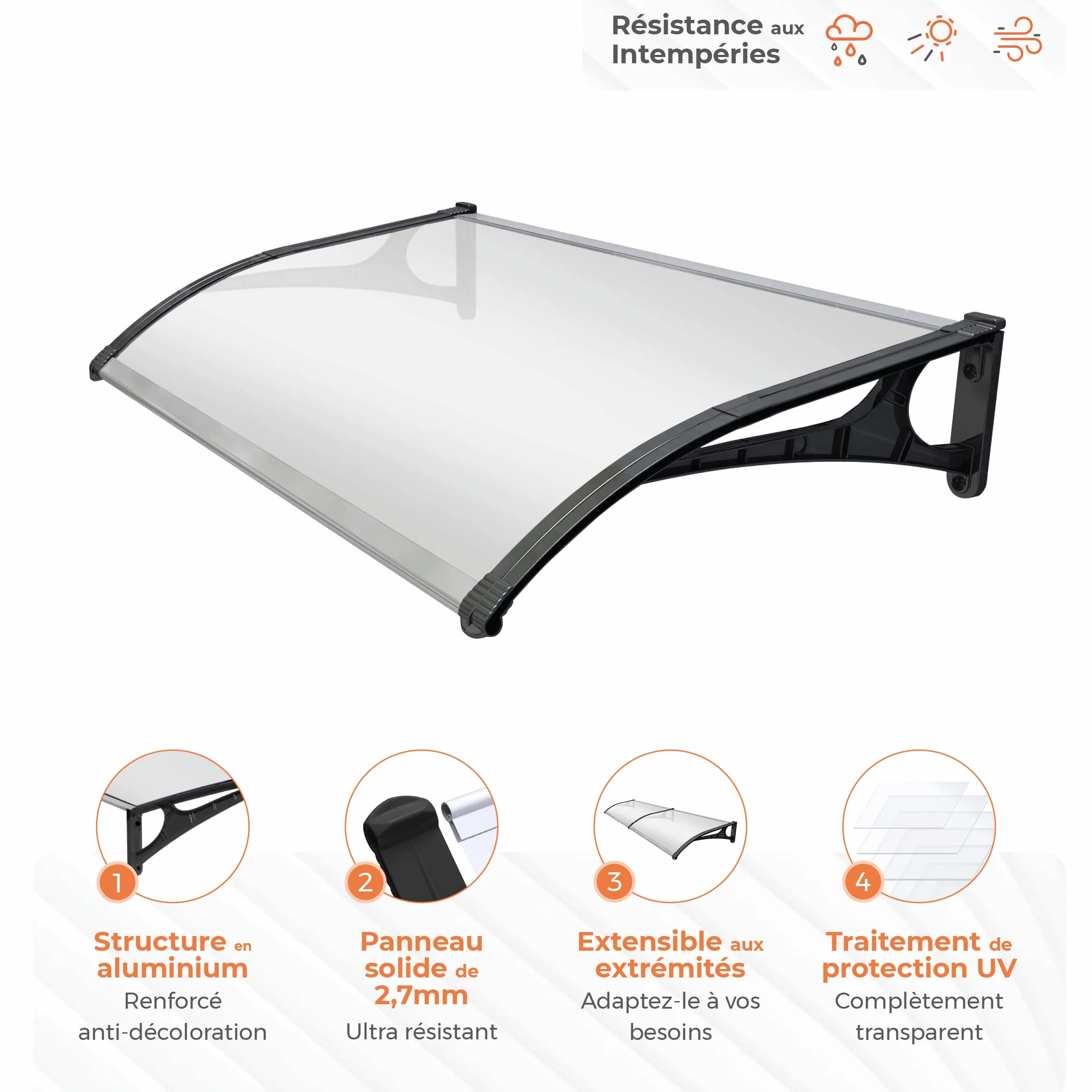 SmartSun Tenda Evoke alluminio 150 x 80 cm. Spessore 2,7 mm ultra resistente. Tetto porta protezione