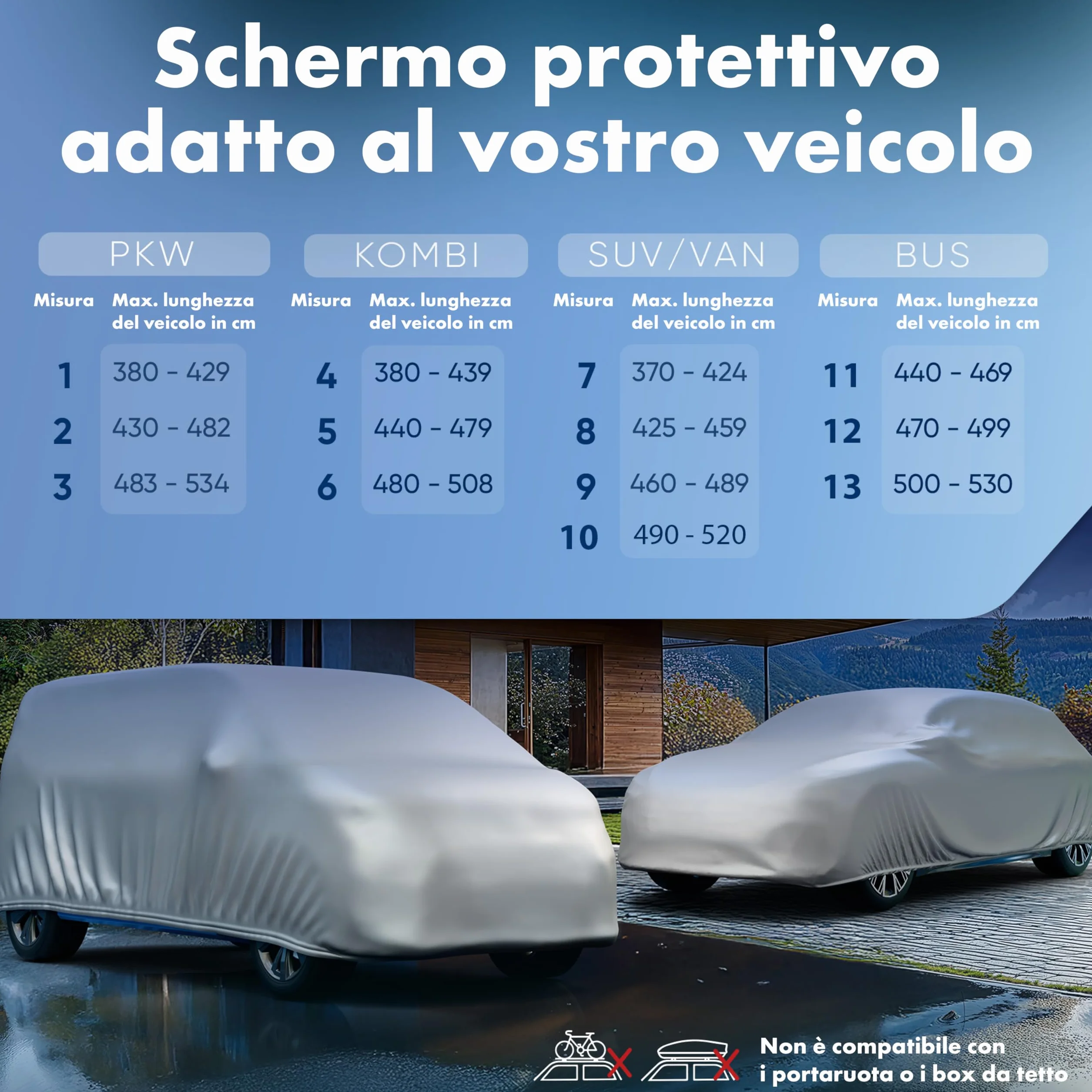 WALSER Telo Copriauto da Esterno All Weather - Telone Auto Station Wagon 100% Impermeabile e Resistente alle Intemperie, Protezione UV, Neve e Gelo, Misura 5, Argento