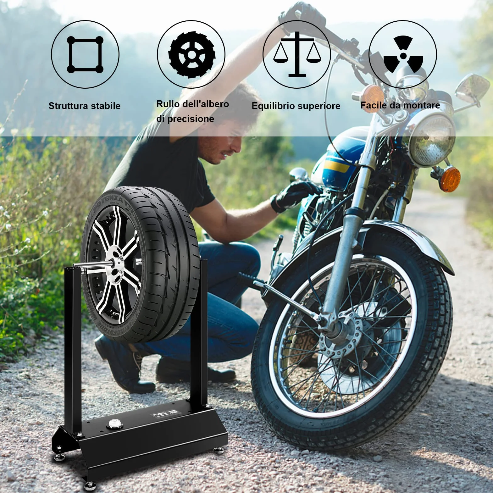 GYMAX Equilibratrice Pneumatico Universale, Porta Ruota in Acciaio, Piedi Regolabili in Altezza, Nuclei Regolabili, Attrezzi per Moto e Biciclette per Riparazione, 41 x 22 x 55cm