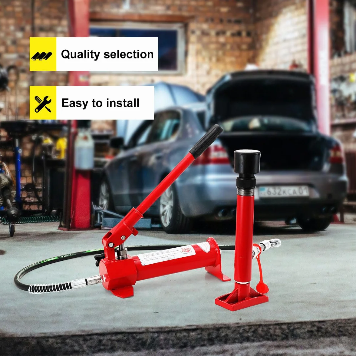 4 TON Pompa Idraulica Manuale per Carrozzeria, Kit di Martinetto Idraulico Sollevatore Pompa per Riparazione Auto Carico con Custodia, Corsa da 125 mm