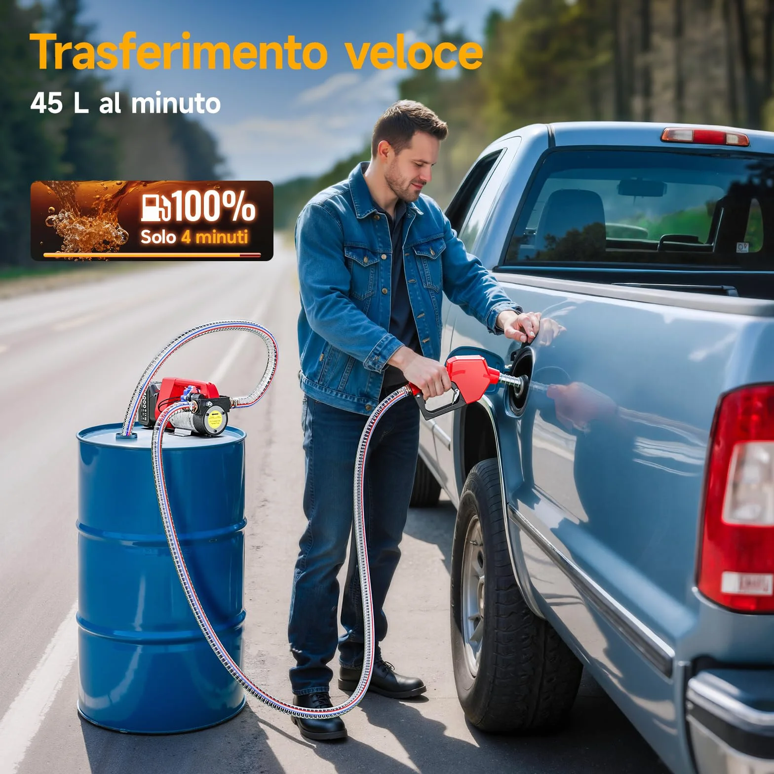 Taskstar Pompa Travaso Gasolio a Batteria 45L/min 21V Set con Batteria 4,0Ah Portatile