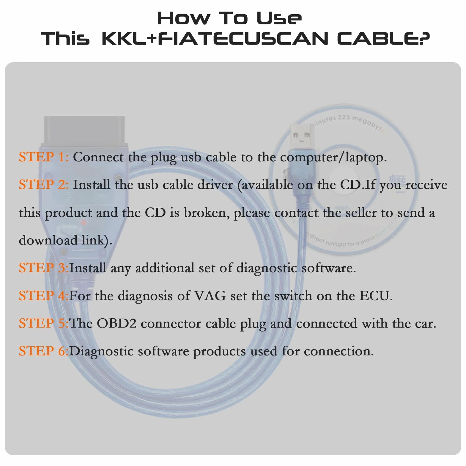 KKL 409 Fiat ECU Scan OBD2 Cable with FT232RL Chip, Diagnostic Interface 2 in 1 Scanner Tool with 4Way Switch for VAG-COM, Fiat, Audi, Alfa, Lancia