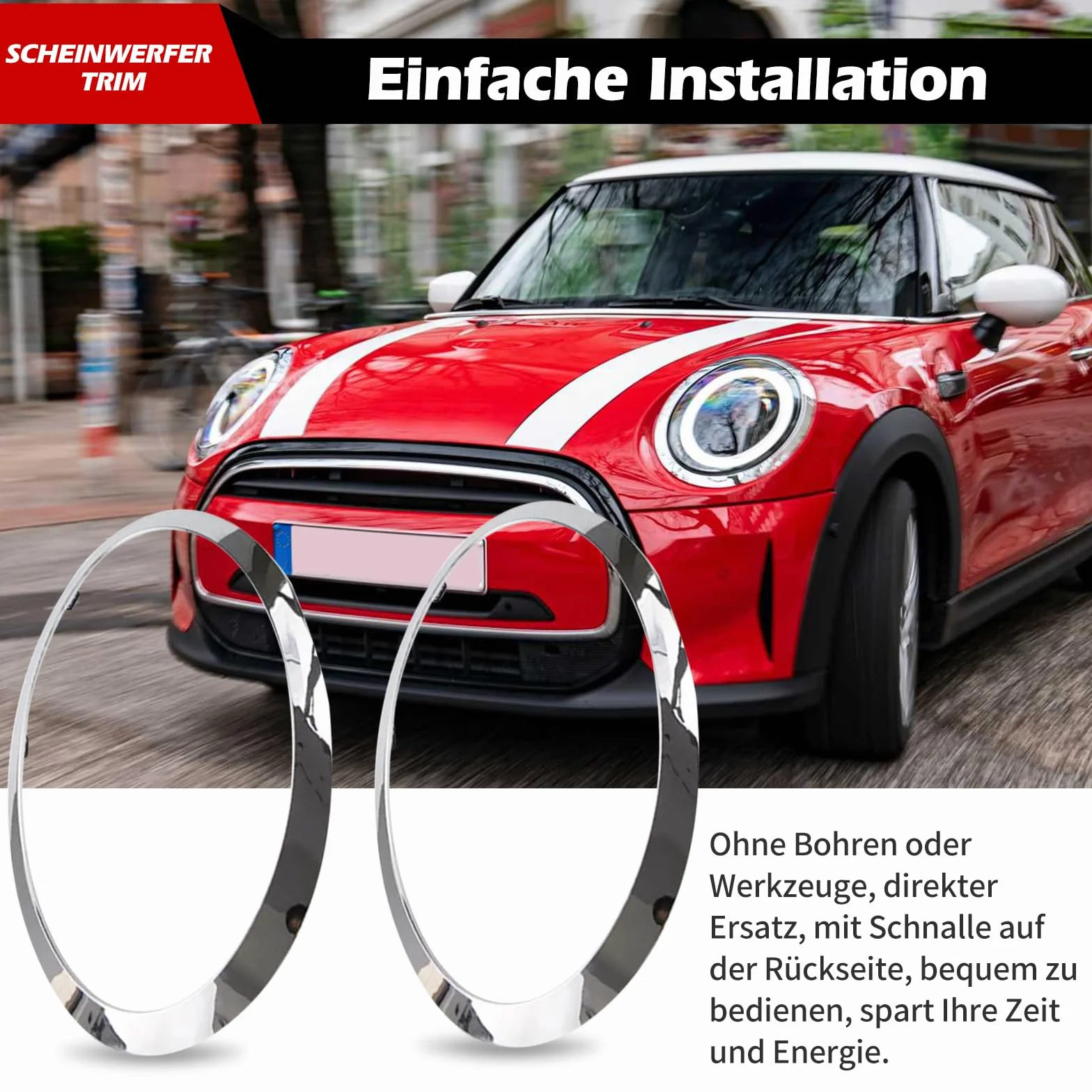 Mini Cooper F55 F56 F57 2014-2021 Cerchietto Fari Ricambio Argento 2 Pezzi