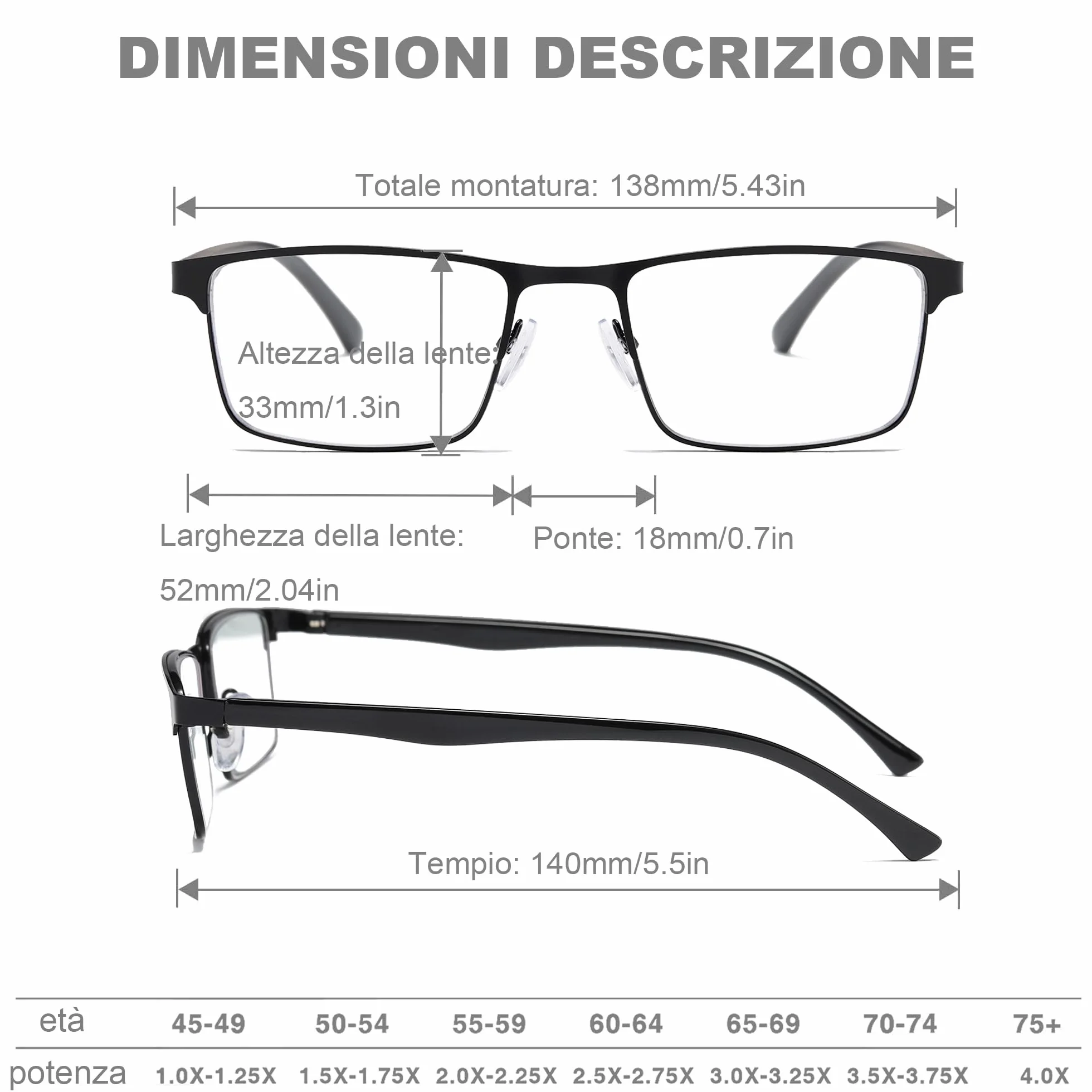 Occhiali da lettura da uomo, Montatura Metallica Leggera con Protezione Luce Blu, 3 Paia