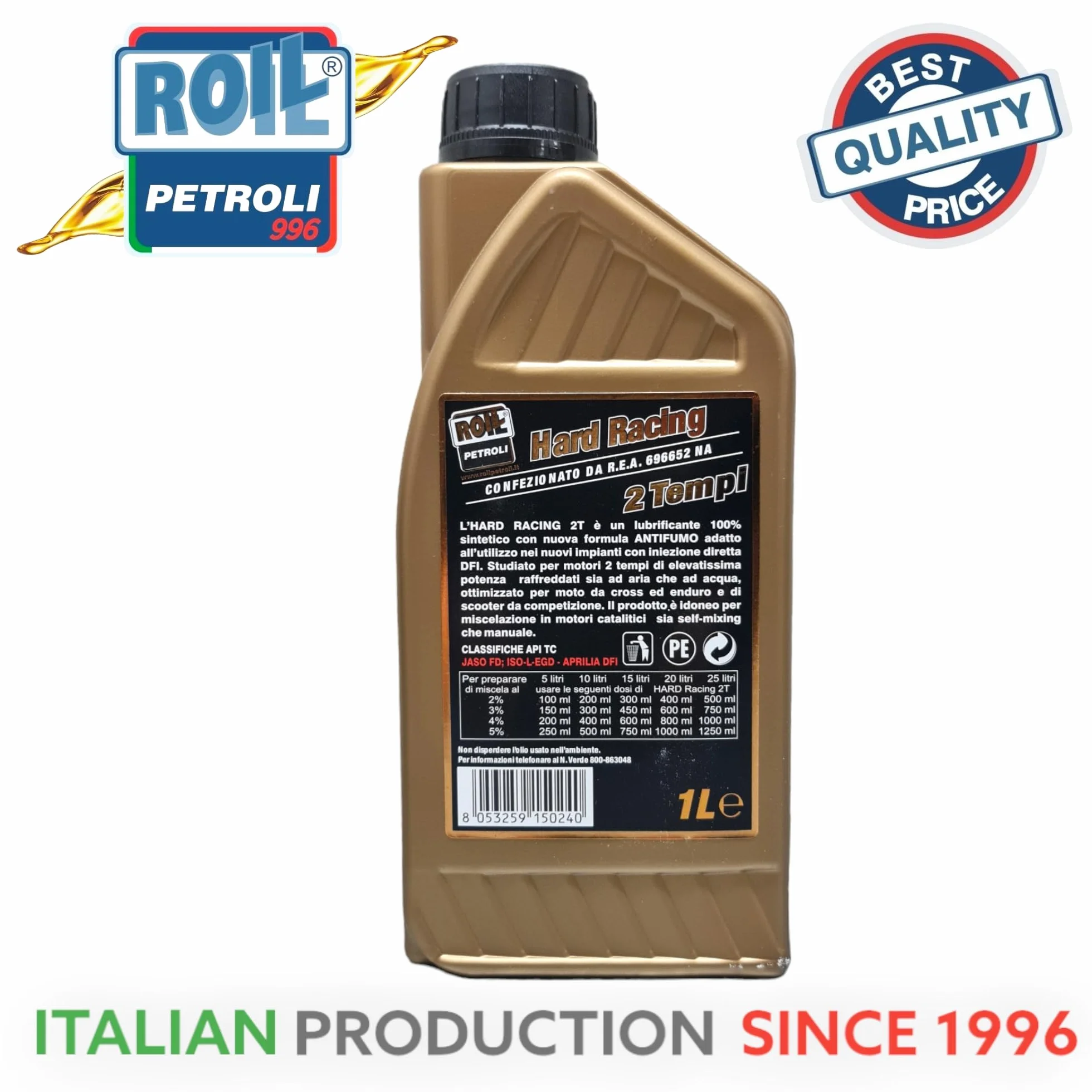 ROIL HARD RACING 2T ANTIFUMO 100% sintetico JASO FD DFI