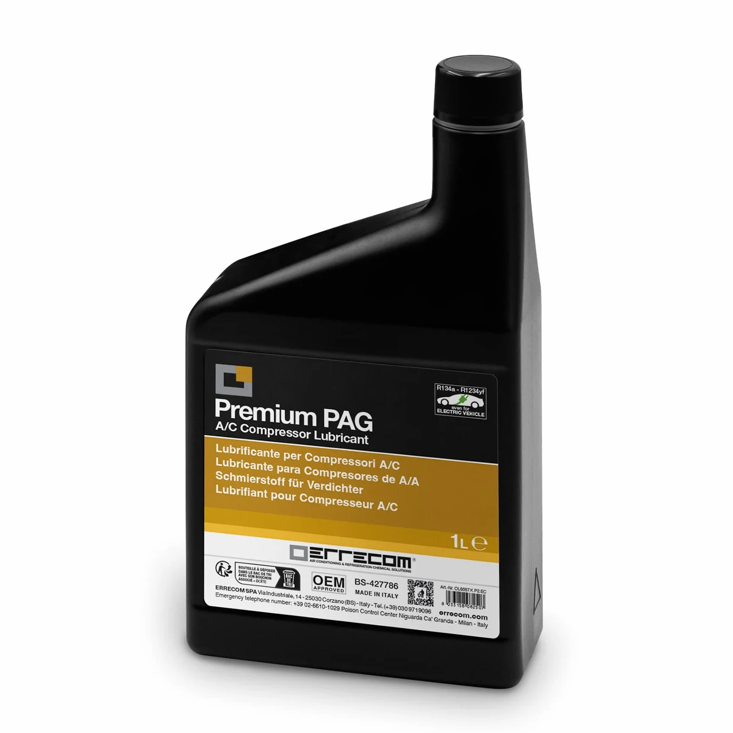 ERRECOM PAG Universal - 1 L, Lubrificante per Compressori A/C autoveicoli, Compressori Elettrici compresi, funzionanti con gas refrigerante R134a e R1234yf