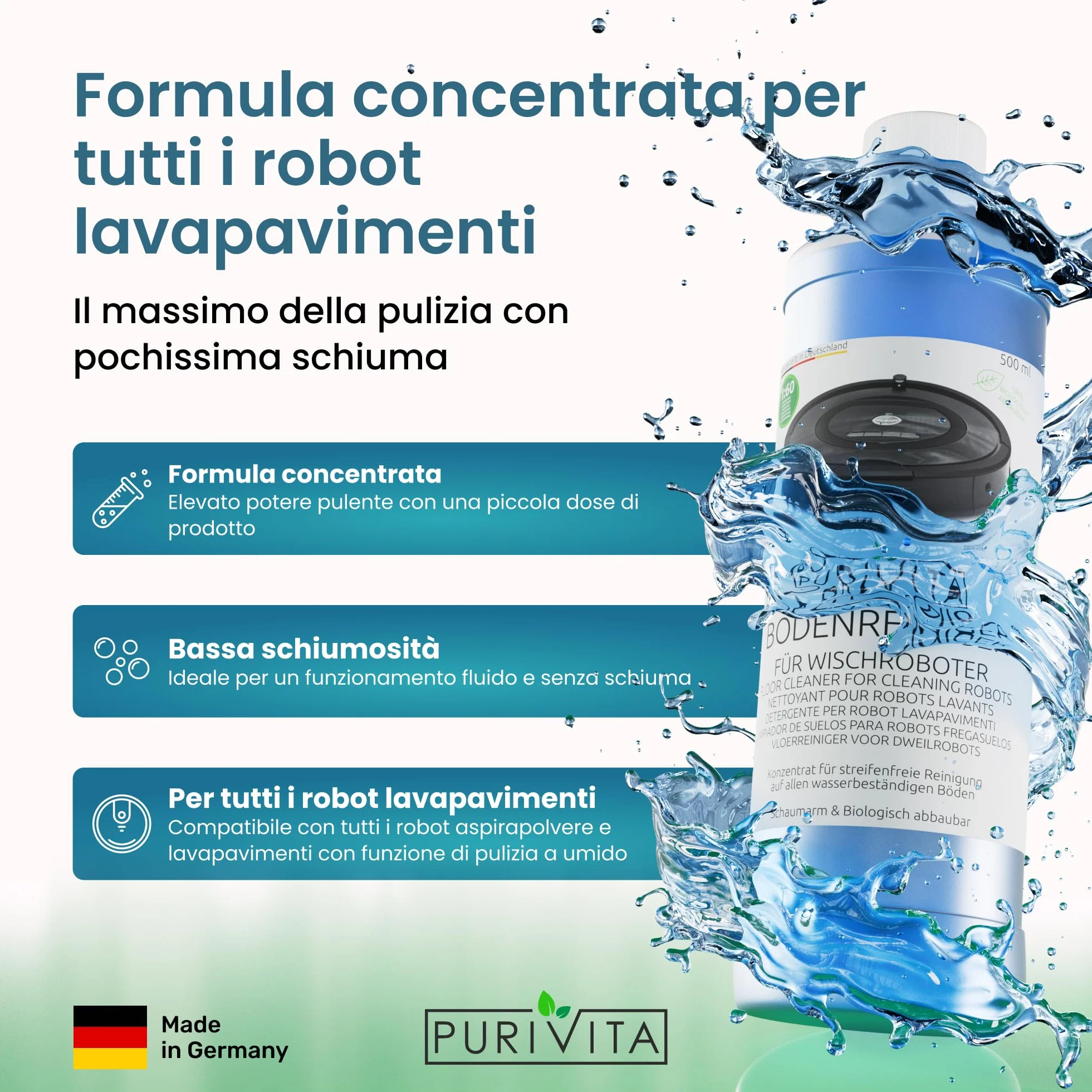 PURIVITA® Detergente per Robot Lavapavimenti [2x1L] - Floor Cleaner per Tutti i Tipi di Robot