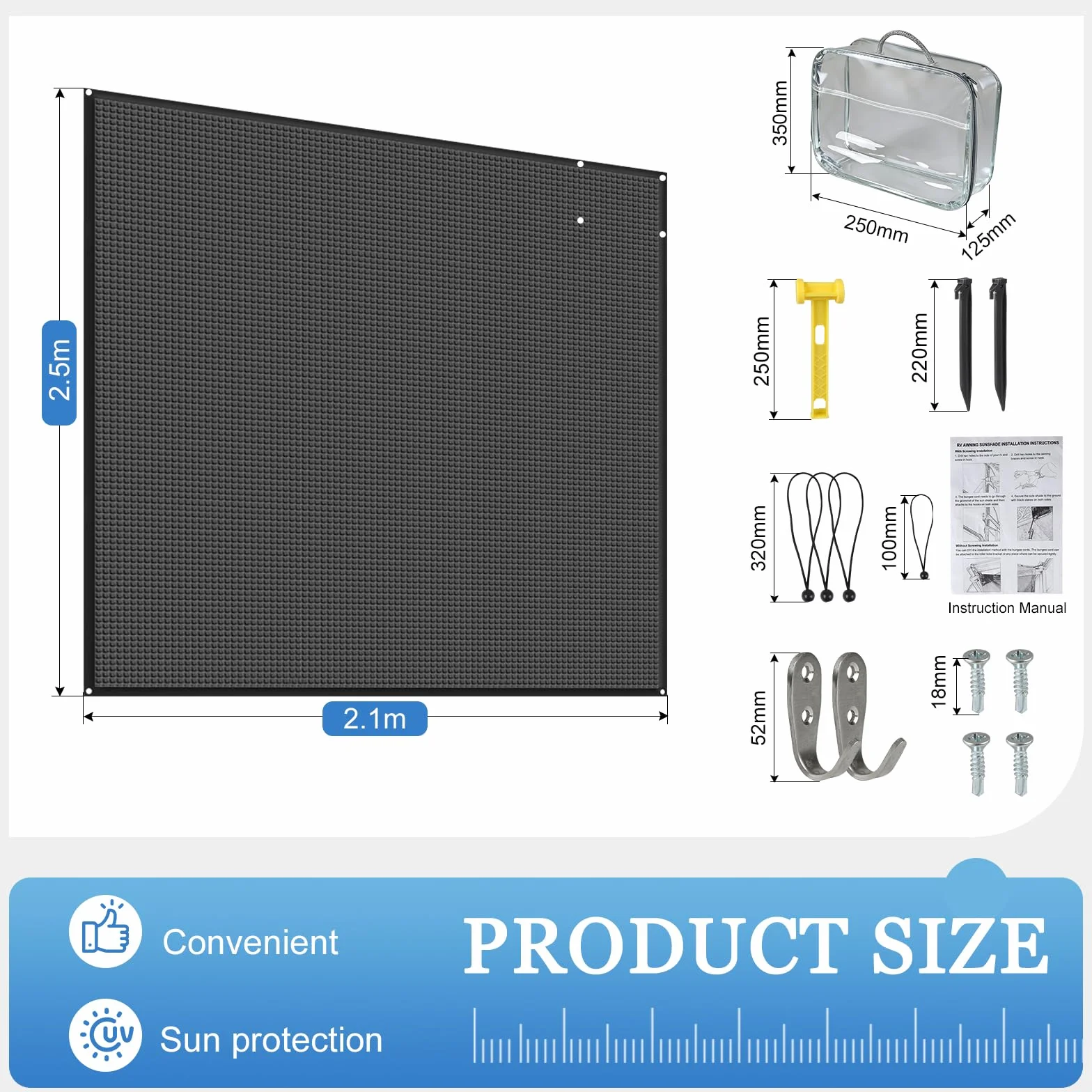 Tendalino Camper 2.1 x 2.5 m Impermeabile Resistente al Sole con Pareti e Accessori
