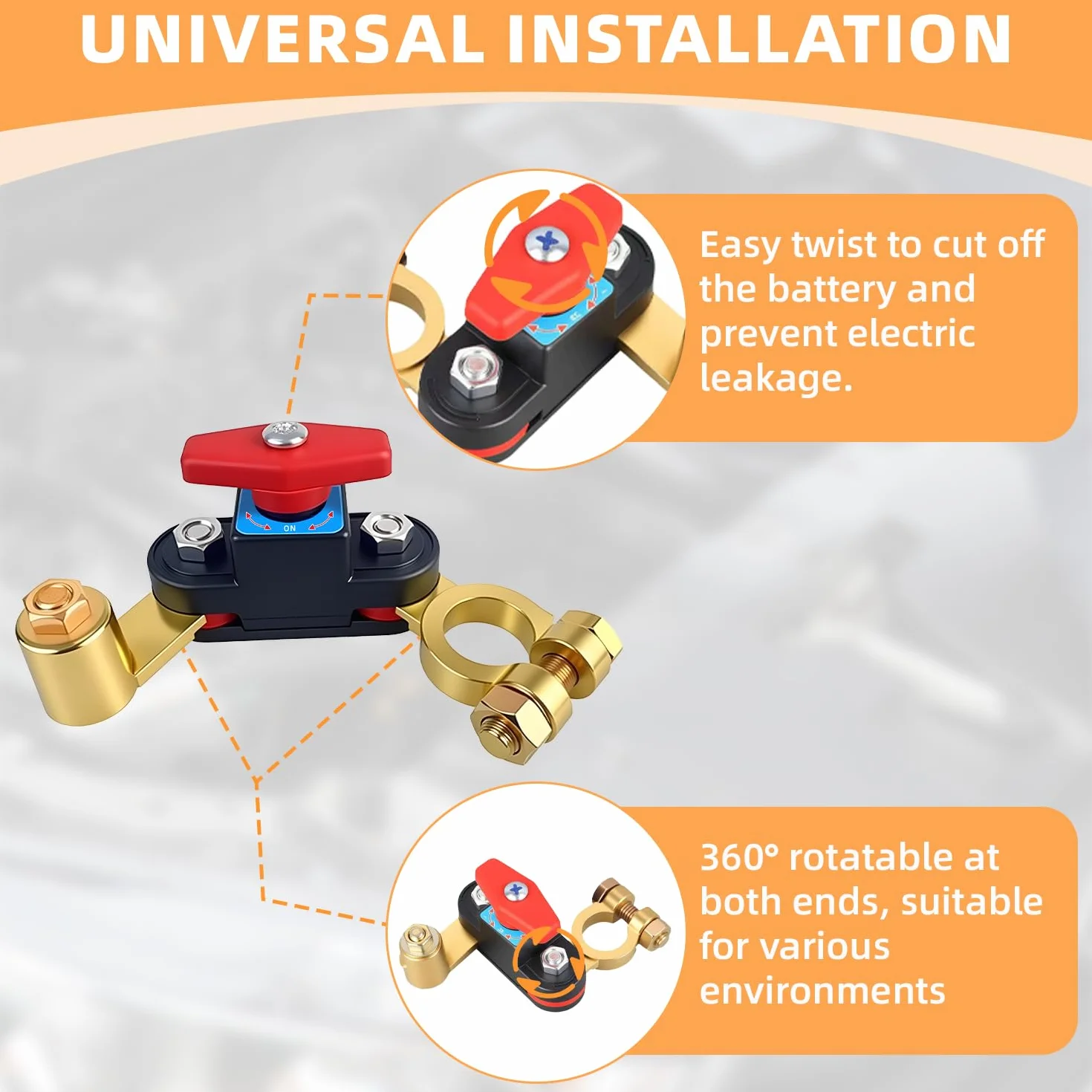 Stacca Batteria 12V,Interruttore Batteria Auto,Staccabatteria Auto Con Doppia Rotazione 180° Regolabile e Funzione Universale Polo Positivo/Negativo Disconnettore per Auto Moto Barca Kit Completo