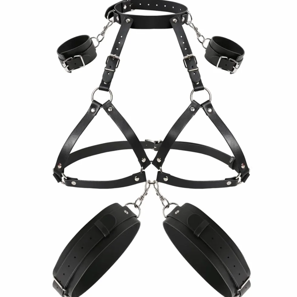 Cintura elegante corsetto in pelle con fasce toraciche e polsini per cosce, giochi di ruolo per donne (nero)