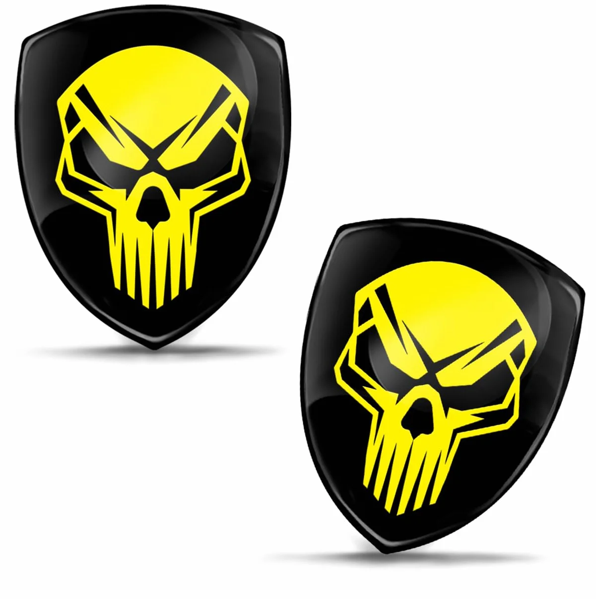 Biomar Labs 2 adesivi in gel 3D in silicone, per auto, moto, bicicletta, colore nero/giallo, teschio KS 48