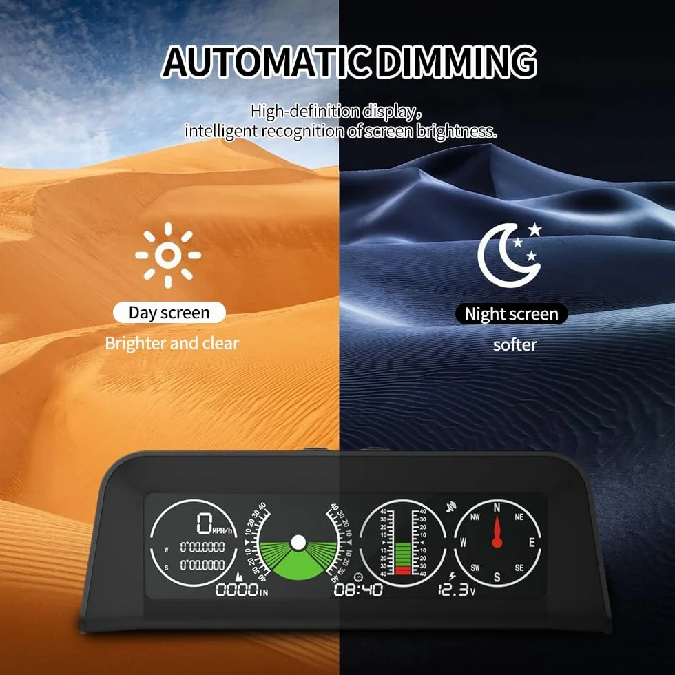 OBEST Inclinometro 4x4, head up display auto digitale Tachimetro GPS con Altimetro Compass Theodolite, per Auto Moto 4x4 Fuoristrada, Ricordo di guida lungo Allarme di sovravelocità