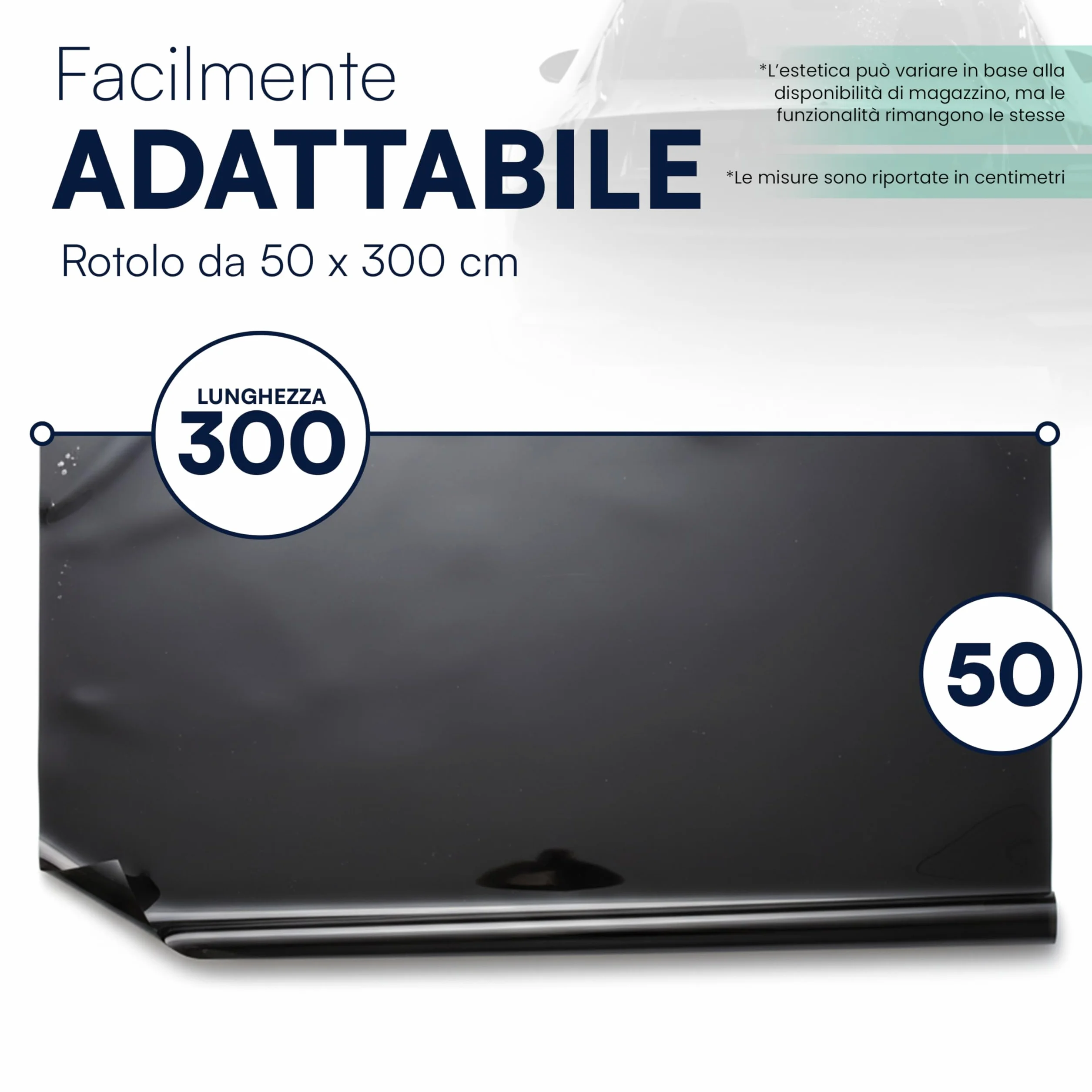 TEMPO DI SALDI Pellicola Oscurante Vetri Auto 50x300 cm Effetto Fumé e Protezione UV, Pellicola per Vetri Auto Nera Universale, Ideale anche per Porte e Finestre di Casa o Ufficio