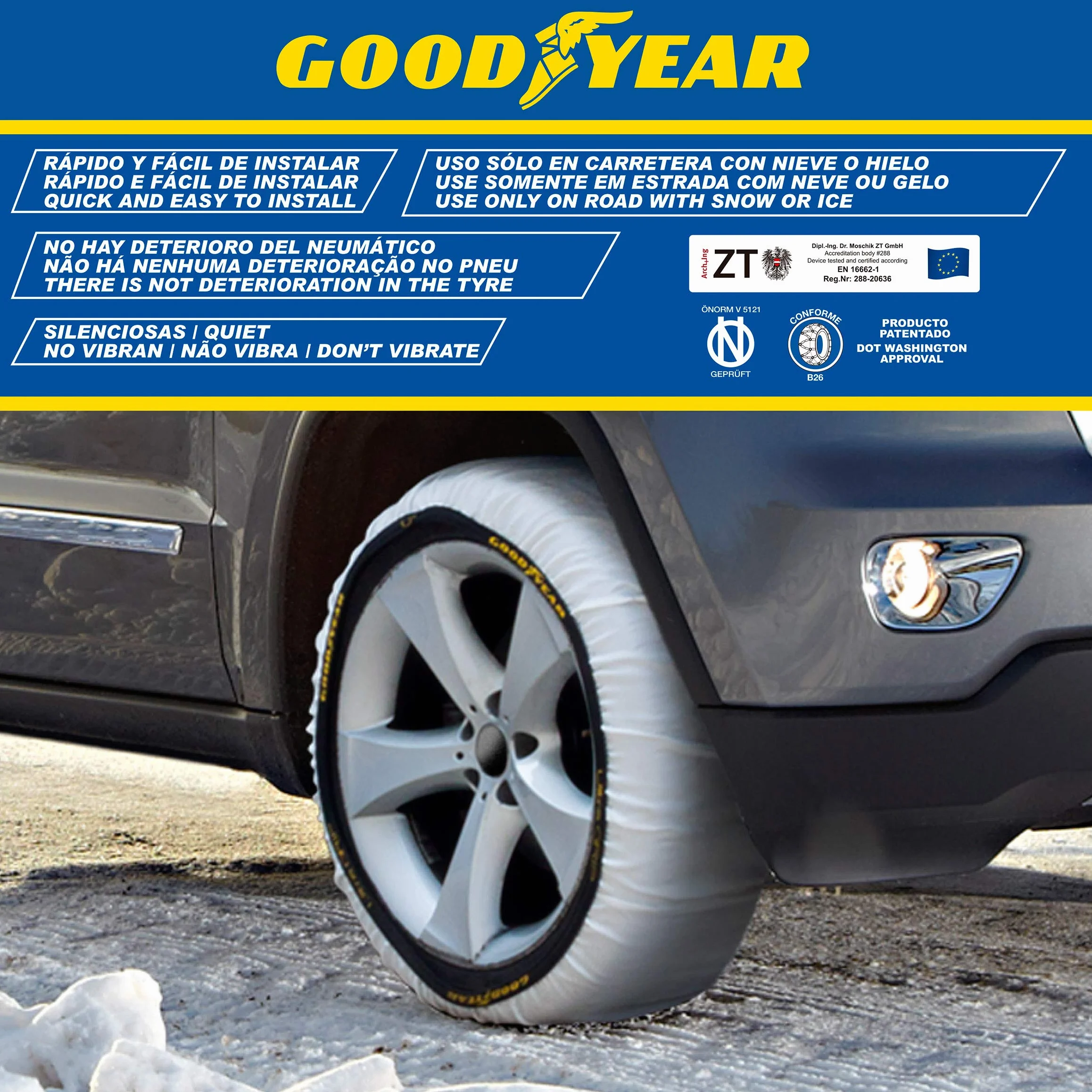 Goodyear Set di 2 Catene da Neve in Tessuto Ultra GRIP TAGLIA L per Auto R14-R20