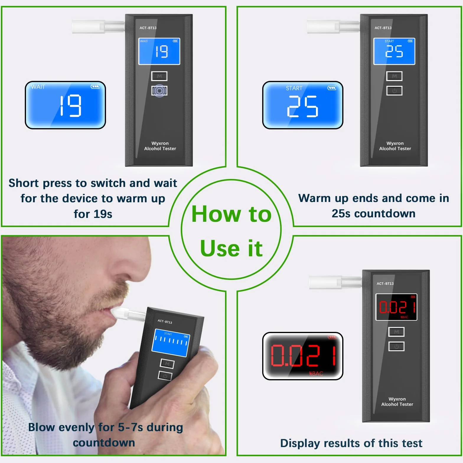 Etilometro Portatile Certificato, Alcol Test Professionale Etilometro Portatile con Display Lcd/Record/10 Boccagli, per Test Personali/Famiglie/Partiti