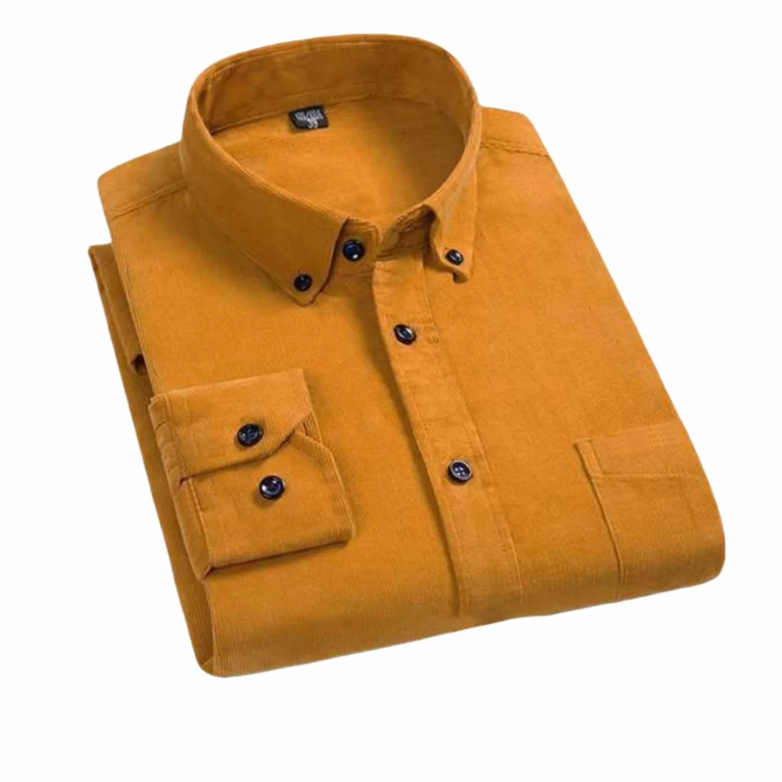 Camicia da uomo in velluto a coste a maniche lunghe tinta unita casual
