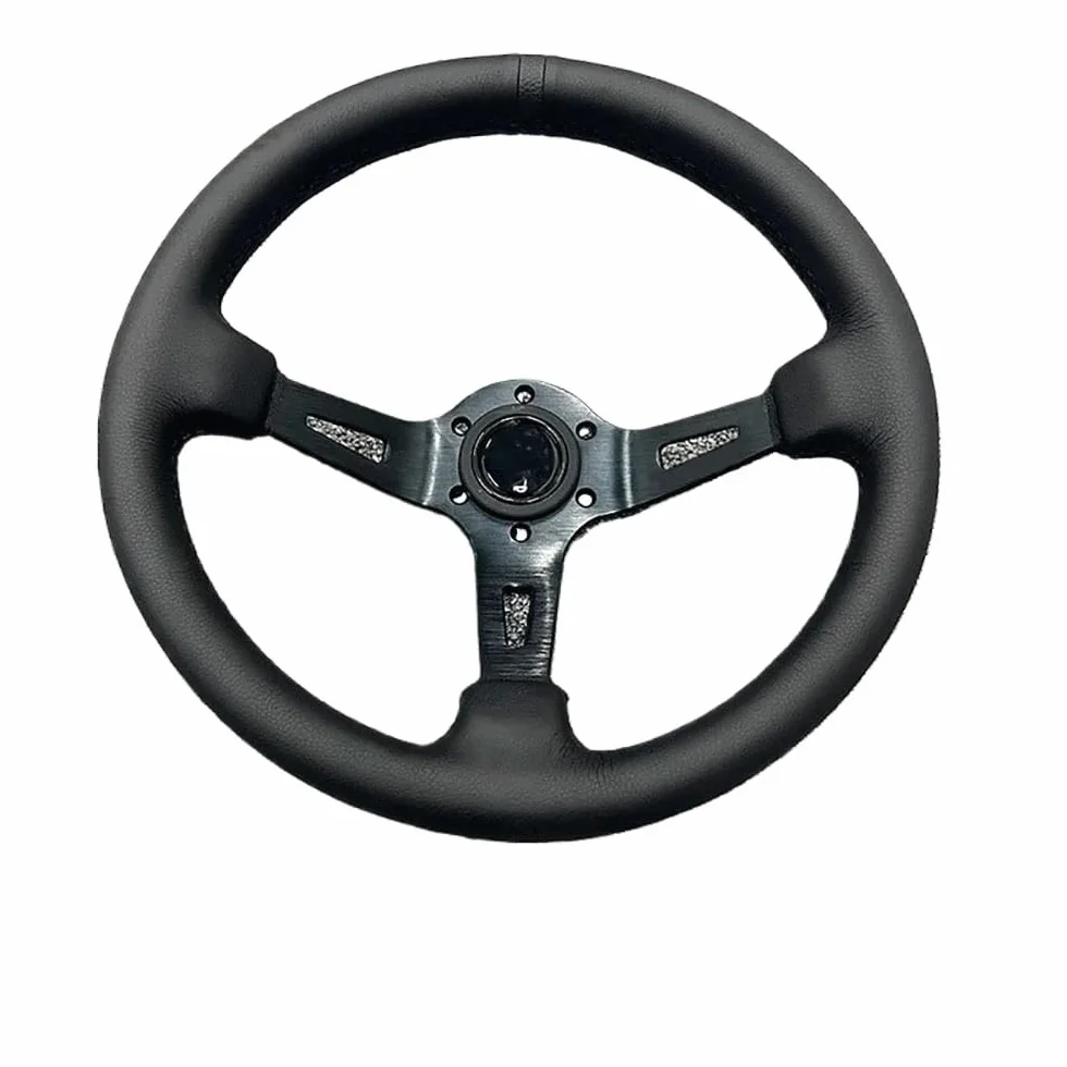 Volante Sportivo Auto,Volante a Calice Volante universale in pelle da 13 pollici Volante profondo Accessori Auto﻿(Black)