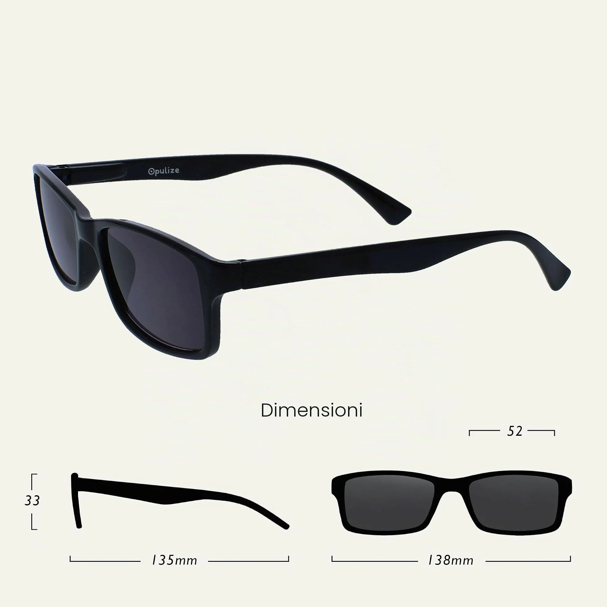 OPULIZE Nero Lettori Sole UV400 Stile Designer Uomo Donna S92-1 +1,50-50 Gr