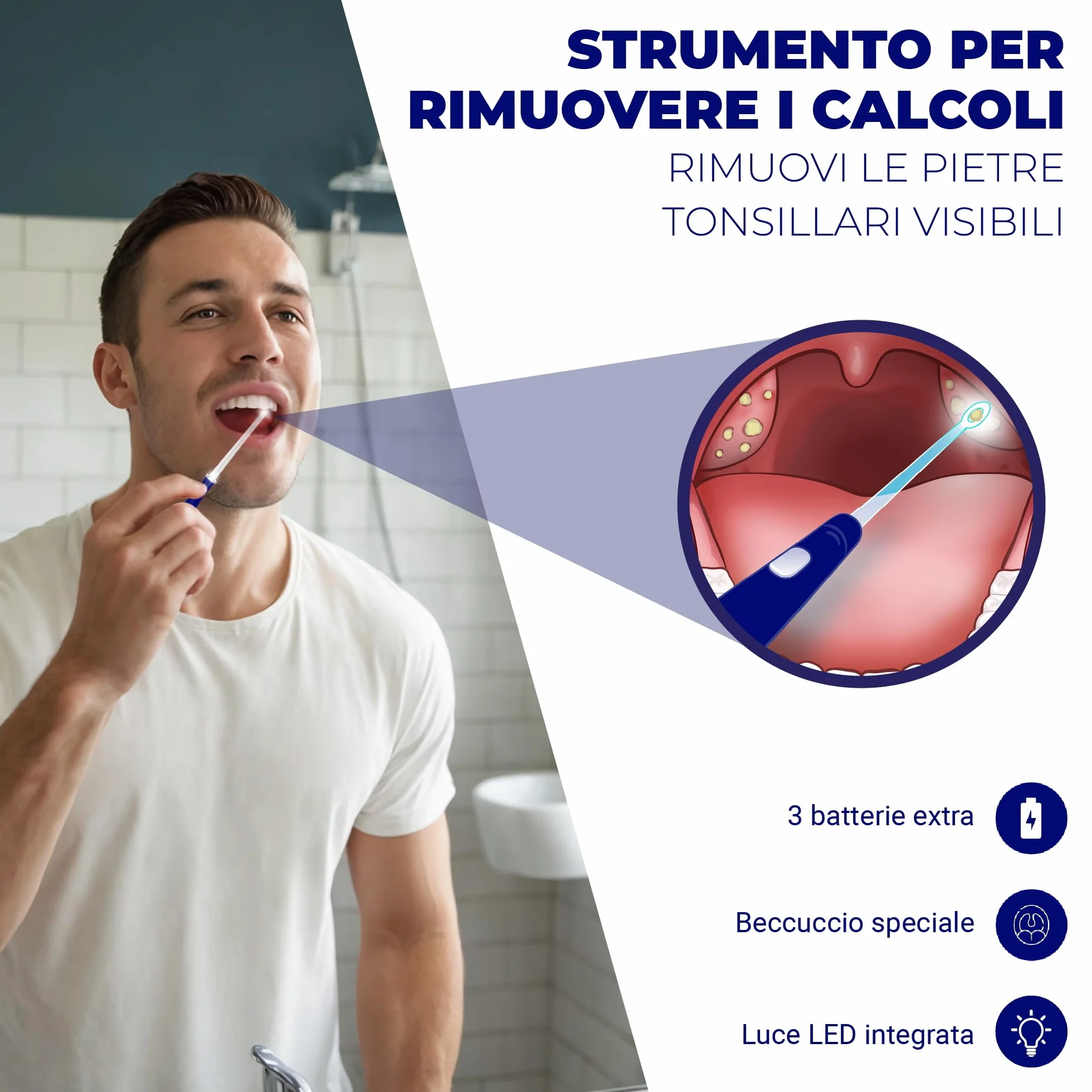Oravix Pipetta Per Calcoli Tonsillari, Aspiratore Tonsille, 3-in-1 Kit Rimozione Calcoli Tonsillari
