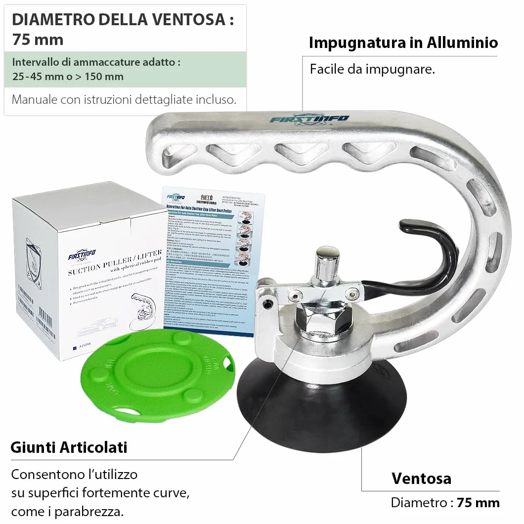 FIRSTINFO A1504A | Tira bolli in alluminio con ventosa potente da 75 mm – Rimozione ammaccature senza verniciatura