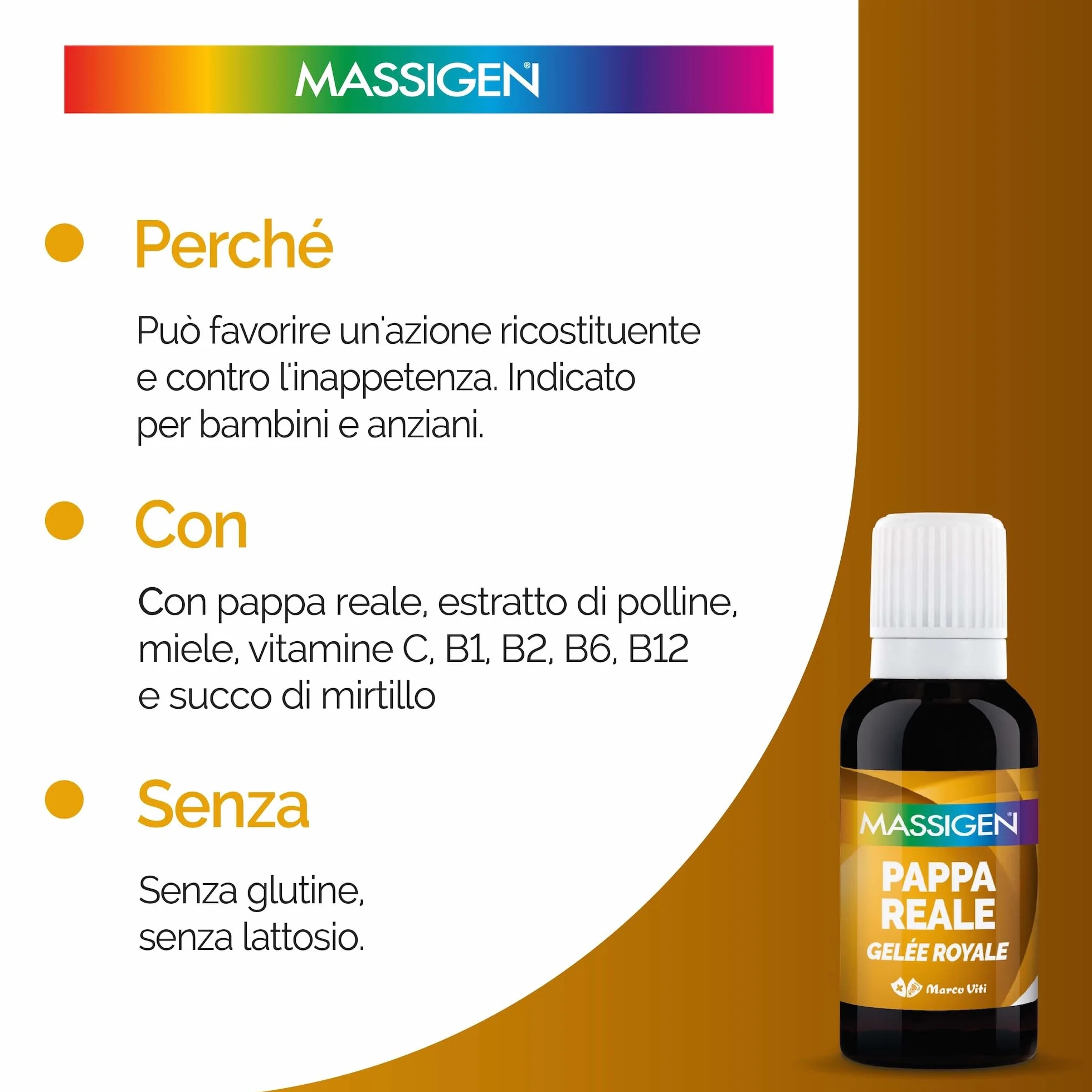 Massigen Pappa Reale Tonico Naturale Integratore Energetico Antiossidante Miele 10 Flaconcini 25 ml