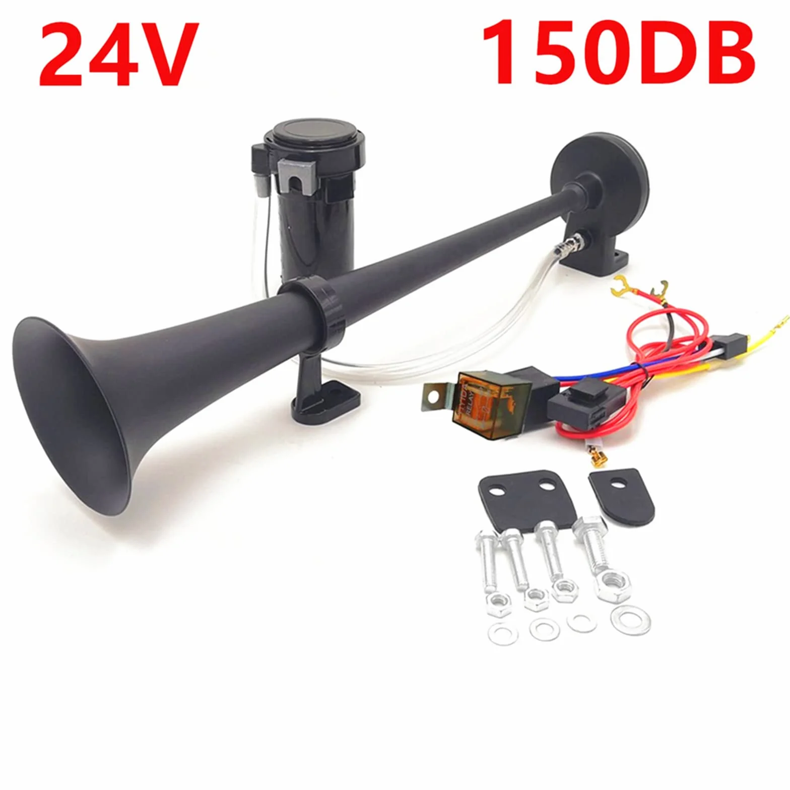 Clacson per auto 24V Car Horn 150DB Tromba ad aria Tromba elettrica 45cm Clacson Cromo Zinco Nero Tromba per camion con compressore pompa dell'aria Air Horn per 24V camion van moto barca ecc