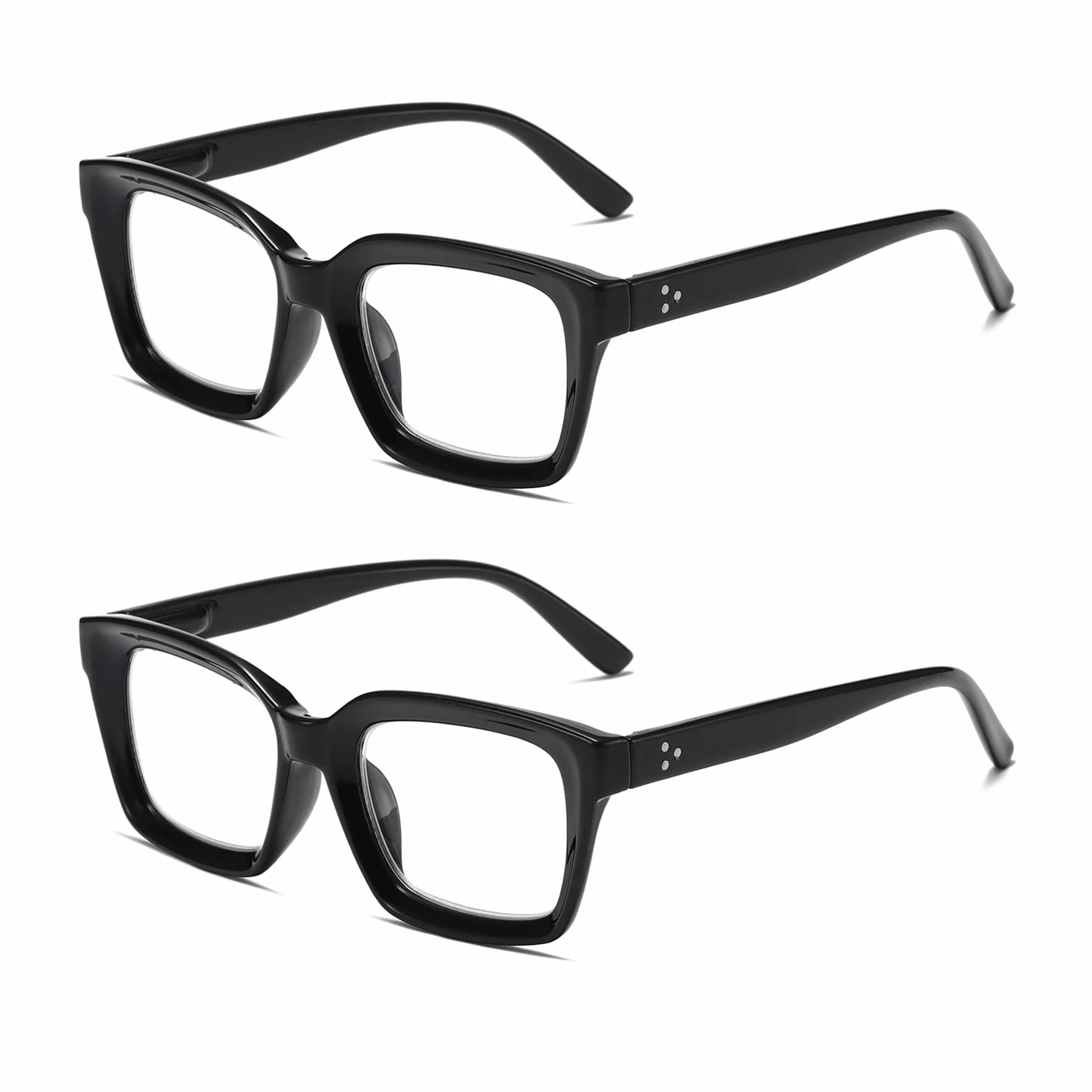 Hubeye Okulary do czytania Kobieta Mężczyzna Kwadratowa Duża Oprawka z Zawiasami Sprężynowymi Okulary Anty-światło Niebieskie (Czarny+Czarny, 1.50)