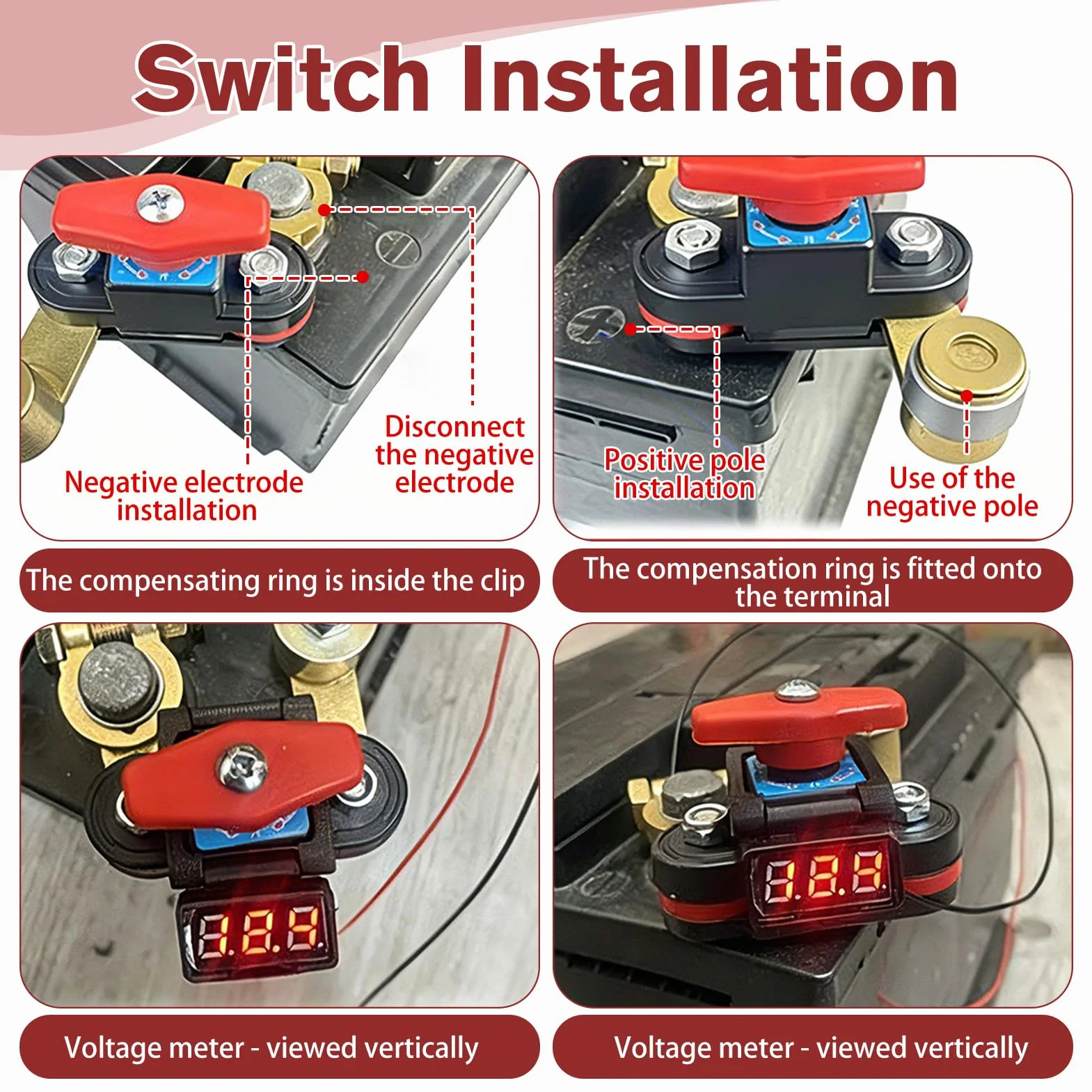 Interruttore Stacca Batteria Auto 12V-24V Regolabile, Staccabatteria in Rame Puro Alta Conduttività, Interruttore Disconnessione Batteria ON/OFF per Auto Camion Barca Camper Protezione Elettrica