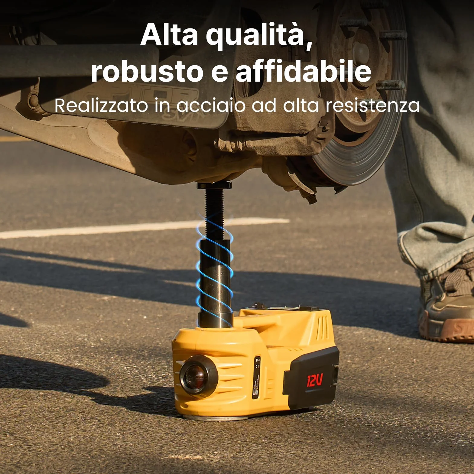 TaskStar Cric idraulico elettrico 12V 5 Ton per auto, portata 15,5-45 cm con chiave e gonfiatole