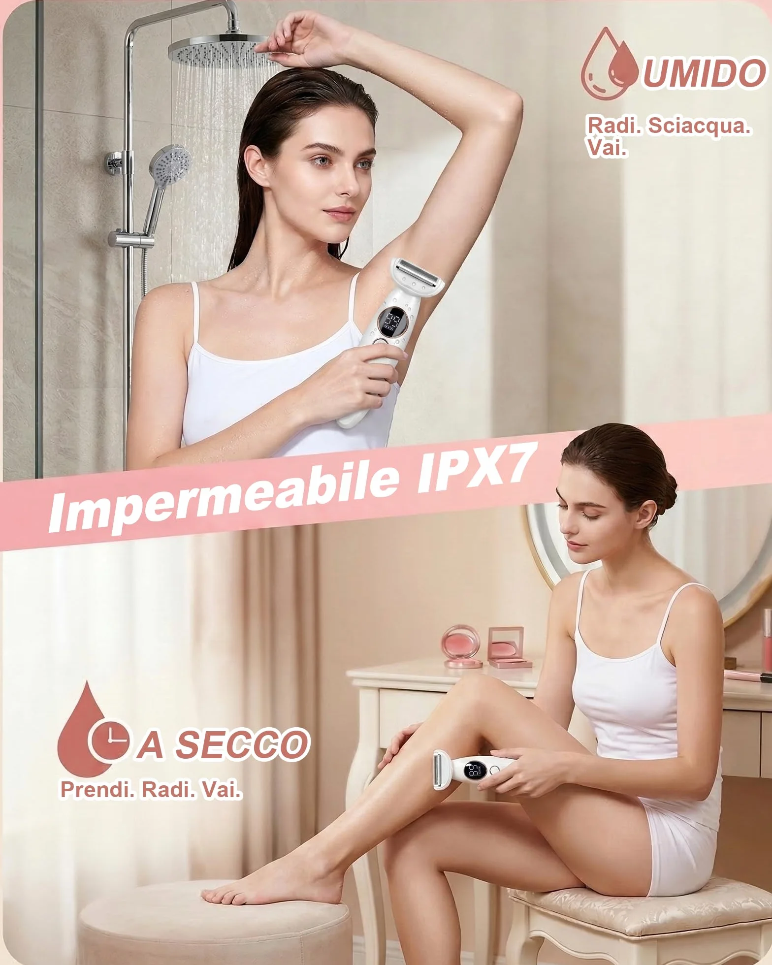 Carehabi Rasoio Elettrico Donna 5 in 1 IPX7 Impermeabile Depilatore Indolore Viso Corpo Bikini Sopracciglia Lady Shaver Base Ricarica USB