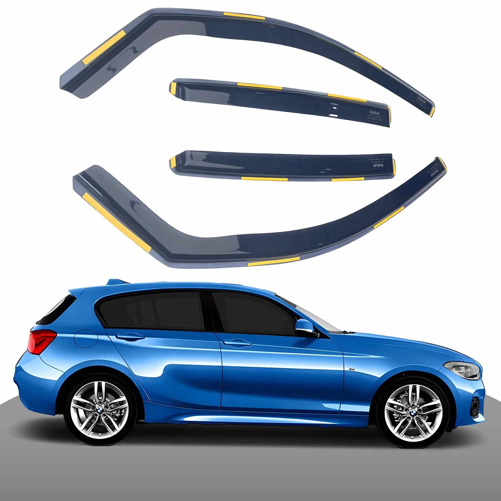 Haibak Wind Deflectors Set Compatible With BMW 1 Series F20 2011-2019 5 Doors Hatchback 4pc Tinted in Channel Fitment