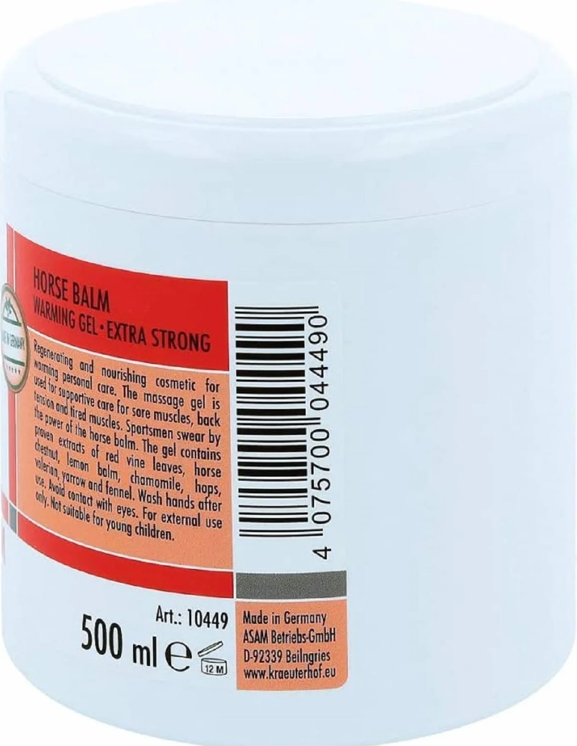 Kräuterhof Balsamo per cavalli riscaldante extra forte 500 ml gel massaggiante