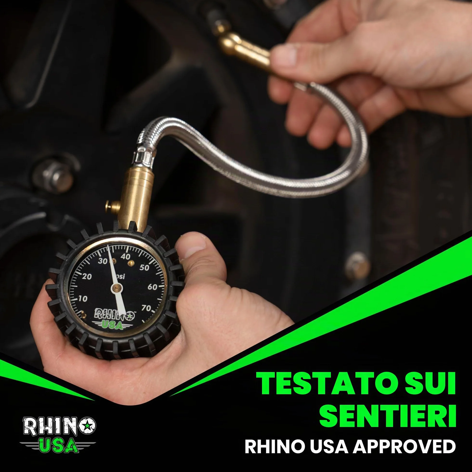 Rhino USA Manometro Pressione Gomme 0-75 PSI - Accuratezza Certificata ANSI B40.1, Quadrante 5 cm - Manometro Auto Camion Moto