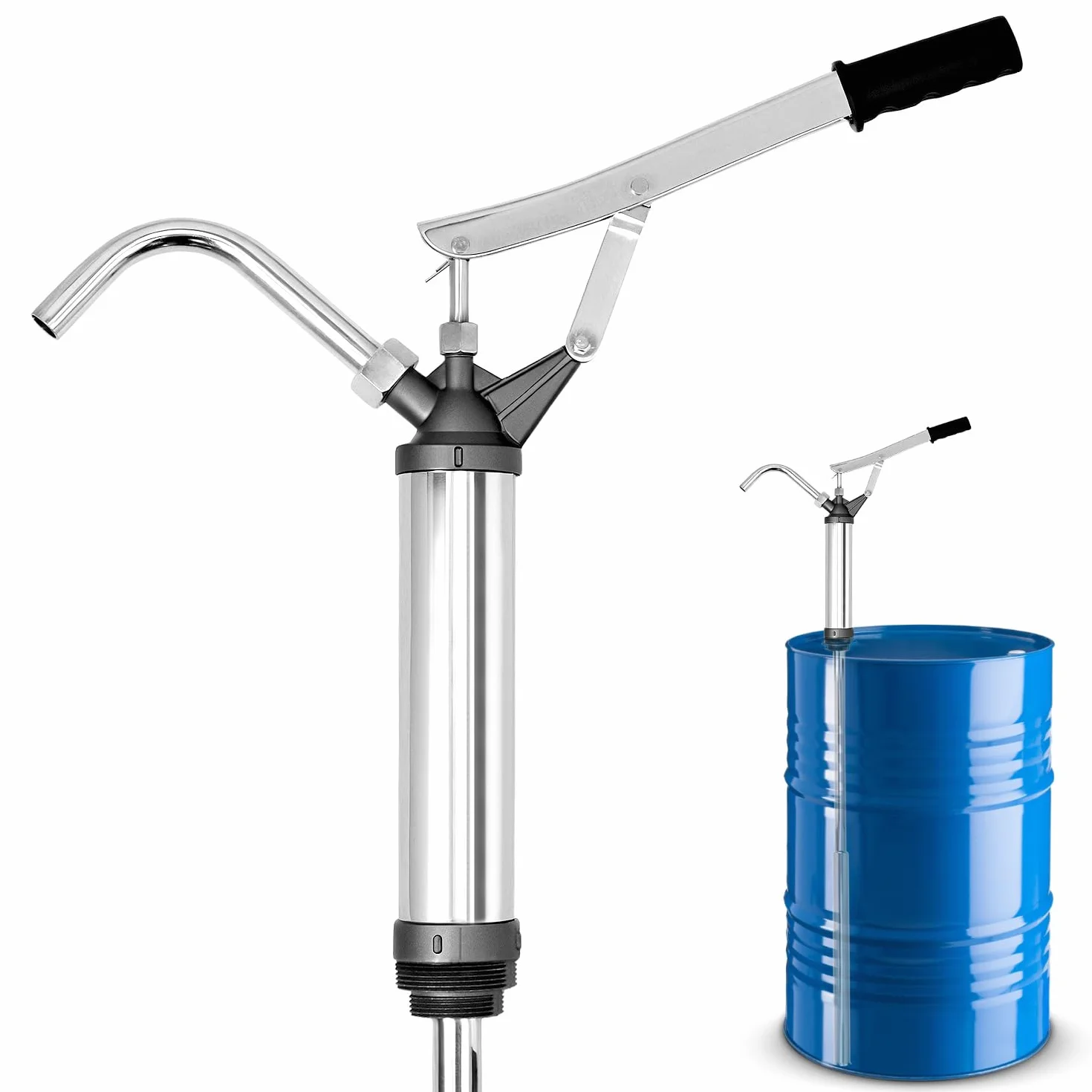 QWORK® Pompa per tamburo a botte con azione a leva, tubo di aspirazione telescopico, per diesel, olio lubrificante, olio motore