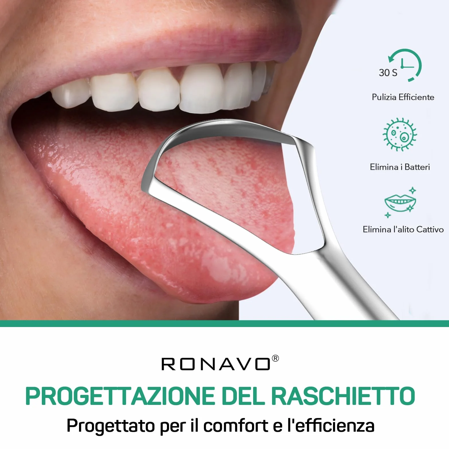RONAVO Pulisci Lingua Acciaio Inox 2 Pezzi con Custodia