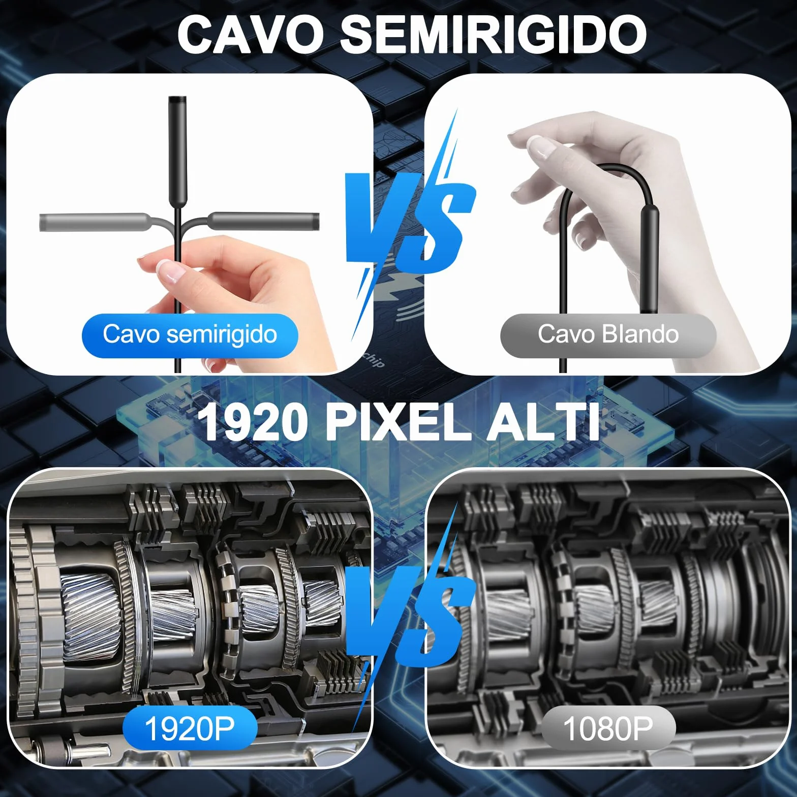 Endoscopio per Smartphone 1920P Telecamera Endoscopica IP67 Sonda Impermeabile 5M 8 LED