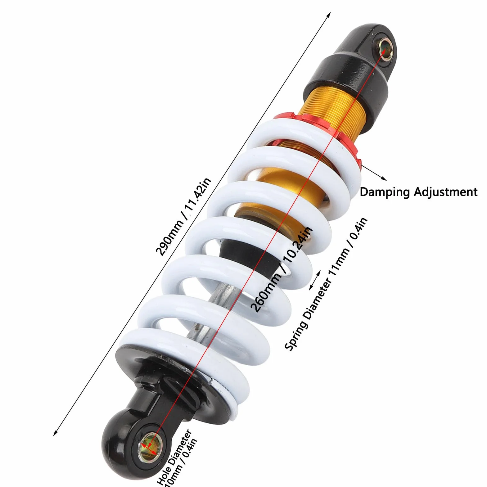 Ammortizzatore per moto da 260 mm, ammortizzatore a sospensione universale con molla da 11 mm di diametro e smorzamento regolabile per moto da cross, ATV, quad, go-kart e scooter d