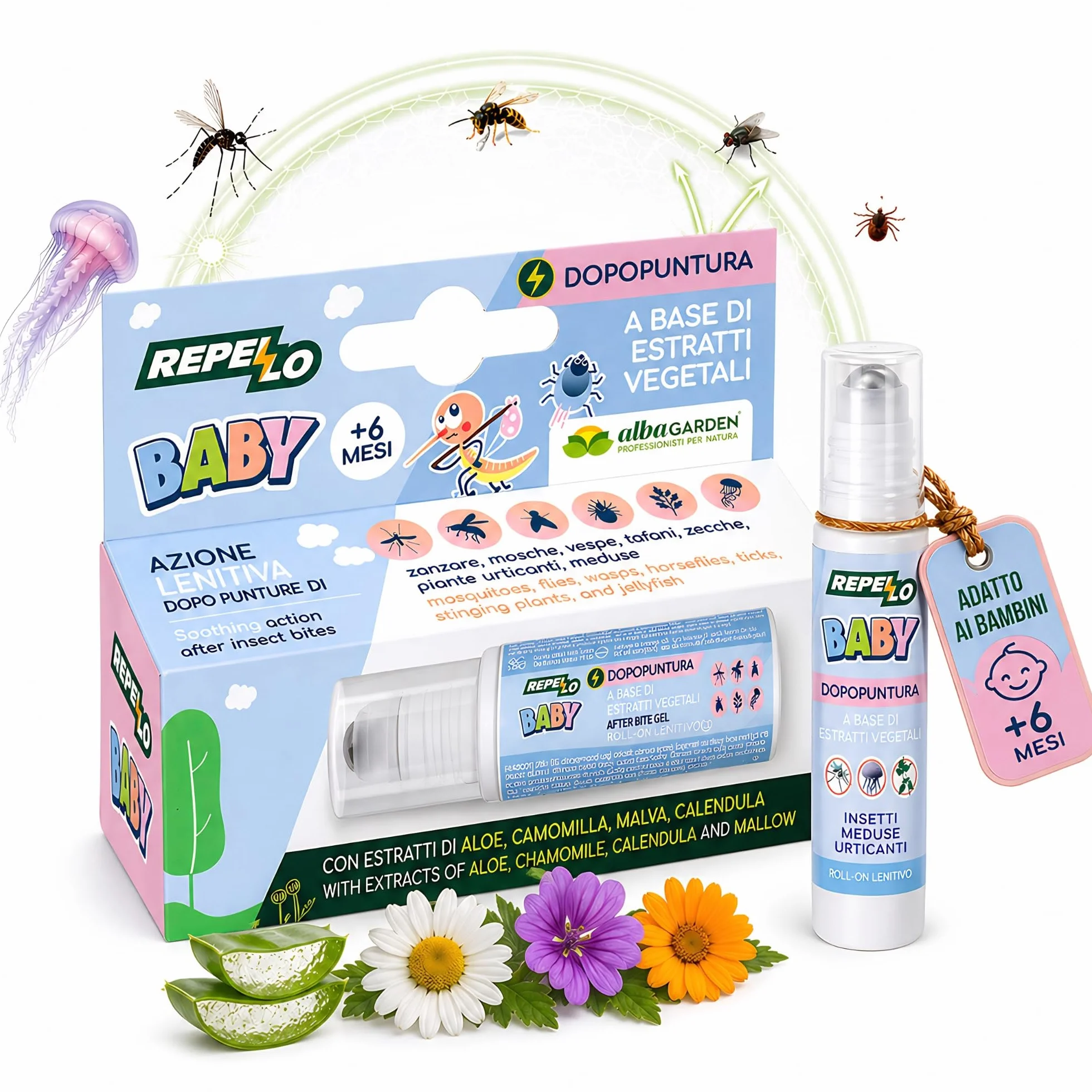 Albagarden Dopopuntura Naturale Baby Roll-On 20ml Gel Lenitivo Antiprurito per Bambini da 6 Mesi