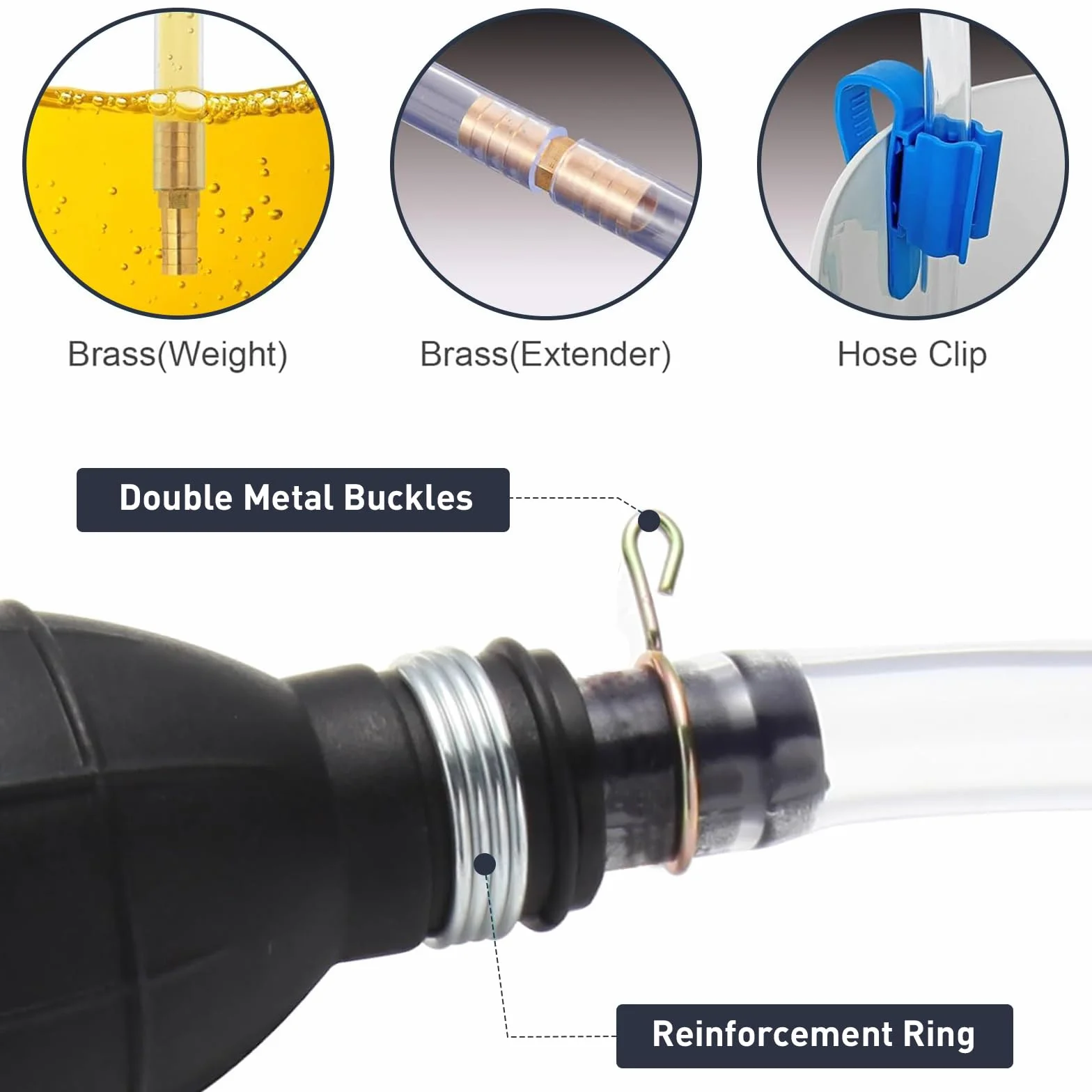 Pompa a sifone per benzina, gas, olio, carburante, benzina, diesel, liquido, acqua, acquario, pompa a gas sifone, pompa per sifone carburante con 2 tubi per sifone in PVC durevoli con (syphon pump 001