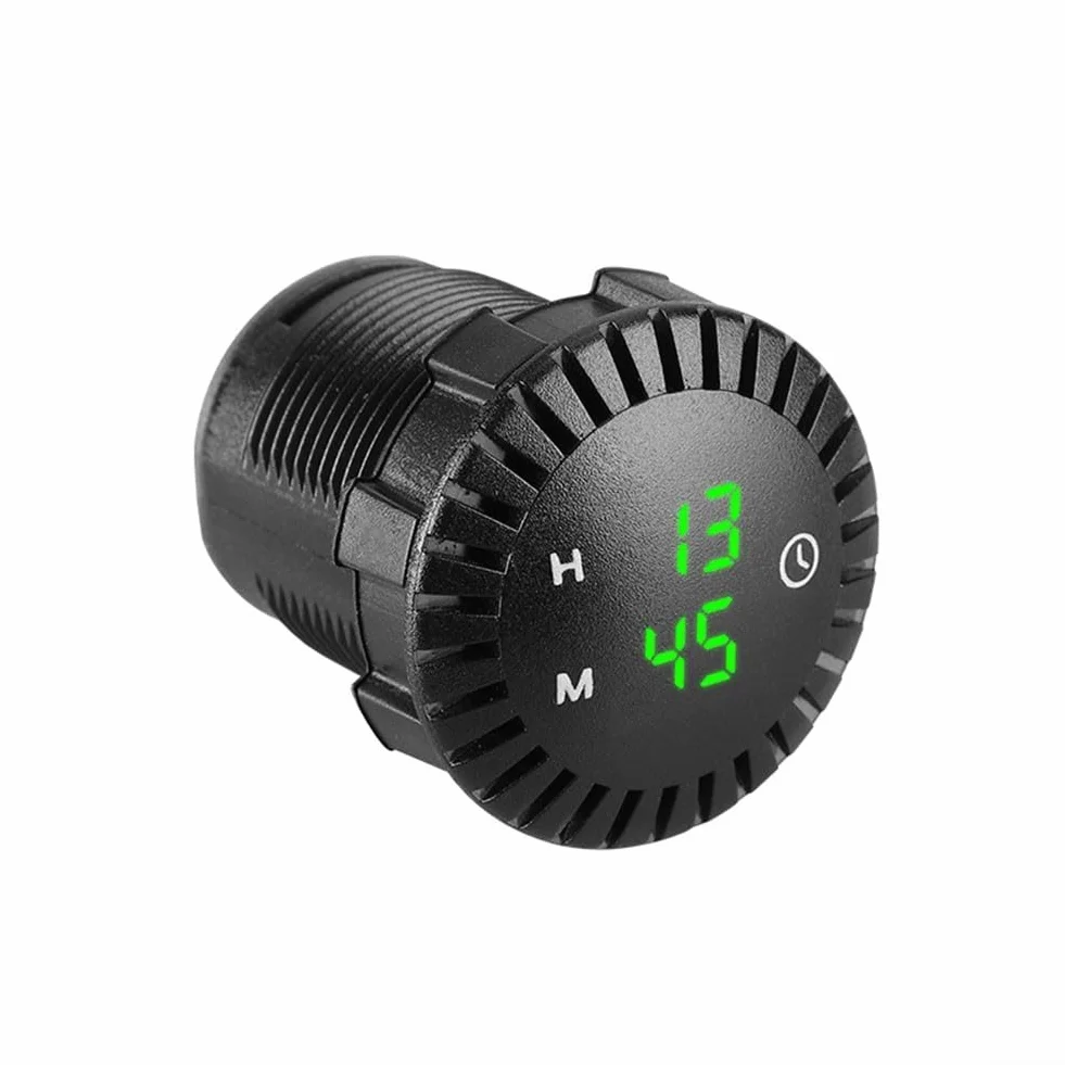 Pannello orologio digitale per auto e barca 12 V-24 V, display a LED con illuminazione verde, tensione DC 12-24 Volt, foro di montaggio da 28 mm, nero